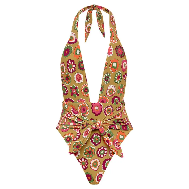 Mazzy Floral Tropez Tie-Up One-Piece sold by Larroude