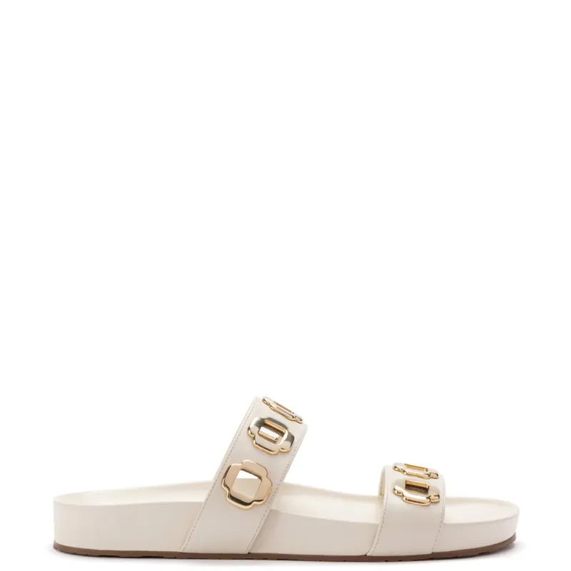 Milan Slide In Ivory Leather sold by Larroude