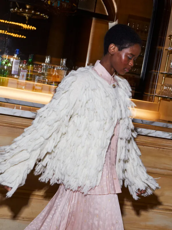 Cher Fringe Jacket sold by Larroude