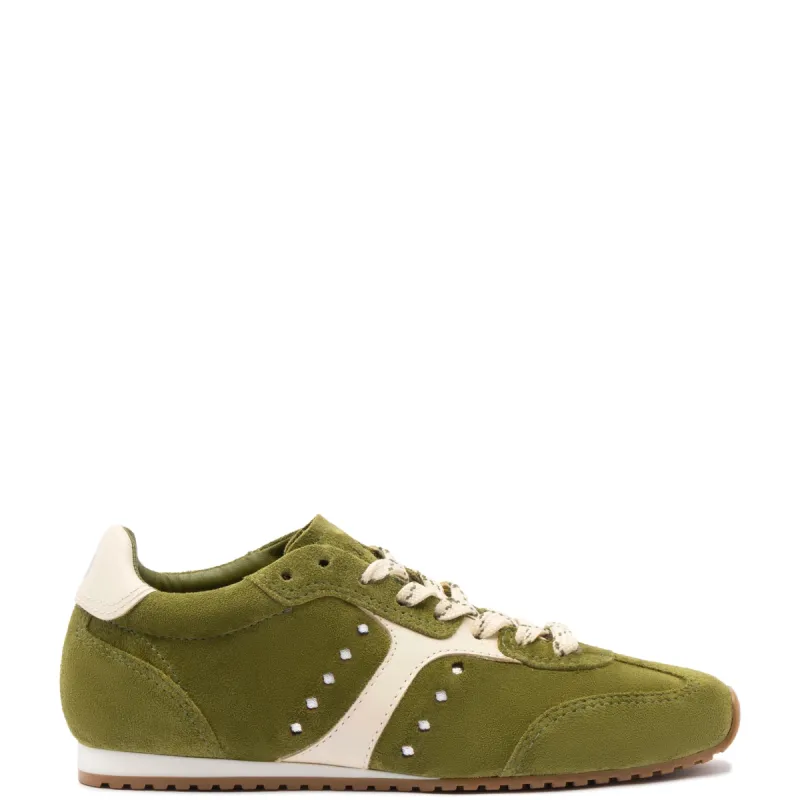 Stella Sneaker In Seaweed Suede and Ivory Leather sold by Larroude