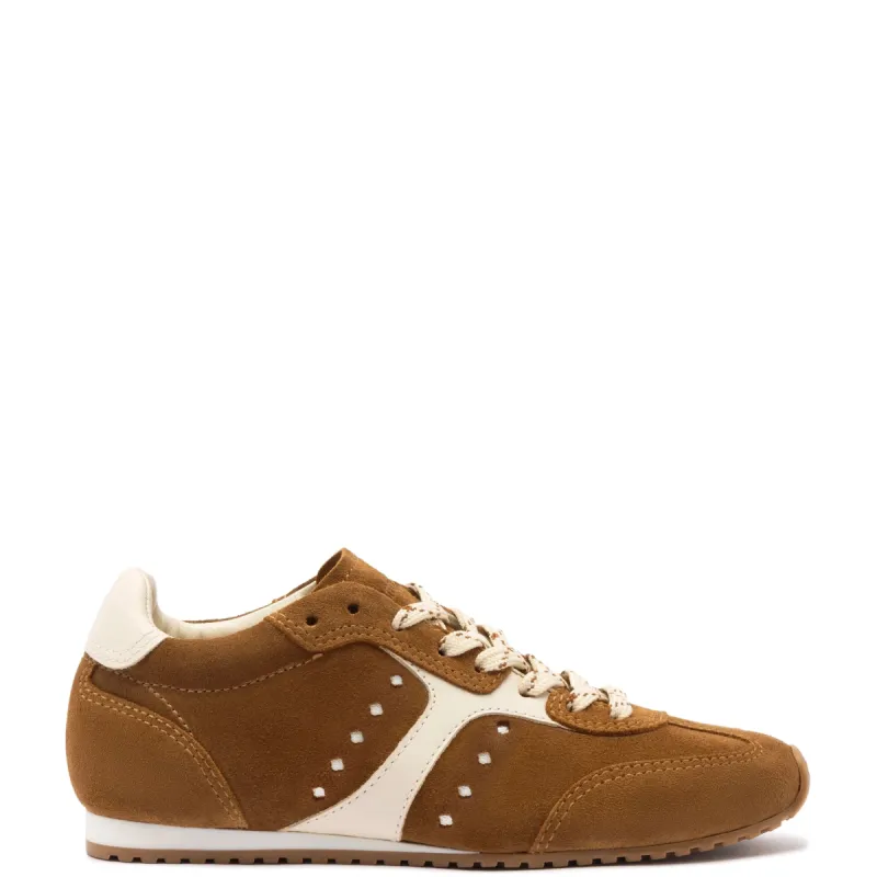 Stella Sneaker In Russet Suede and Ivory Leather sold by Larroude