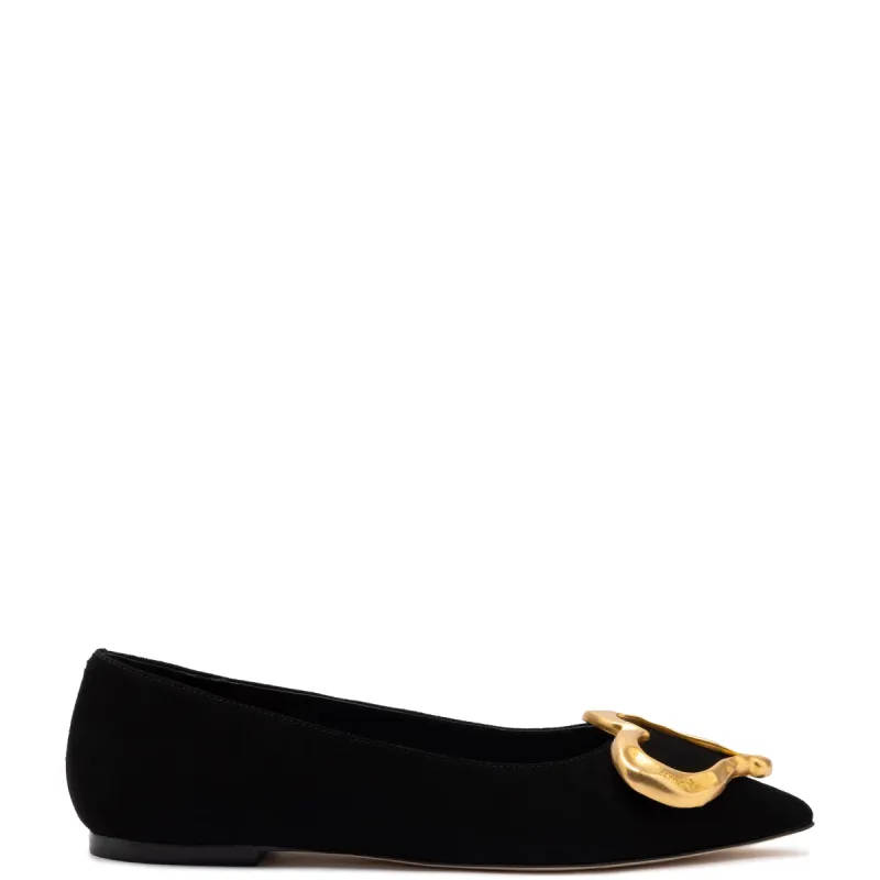 Lee Amore Flat In Black Leather sold by Larroude