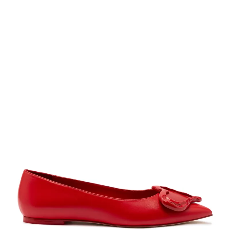 Lee Amore Flat In Scarlet Leather sold by Larroude