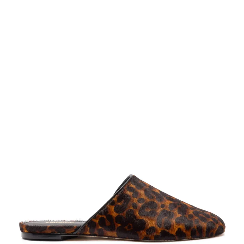 Venice Flat Mule In Leopard Print Calf Hair sold by Larroude