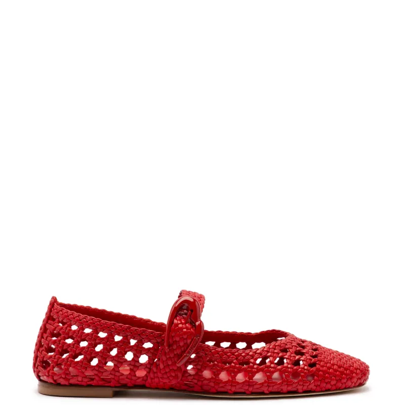 Verona Macrame Ballet Flat In Scarlet Leather sold by Larroude
