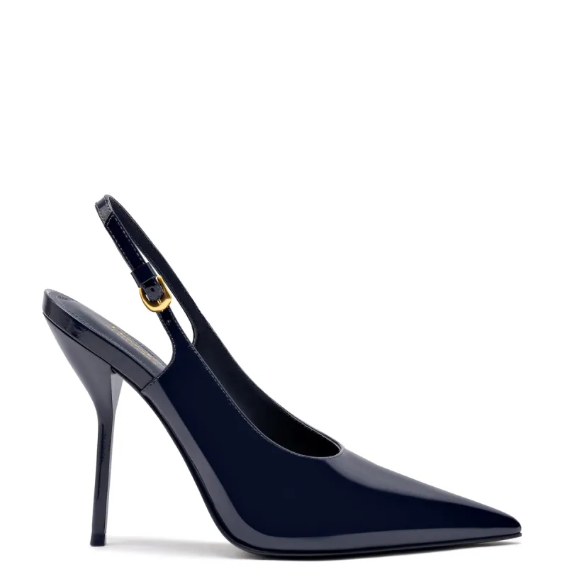 Larroudé x Altuzarra Pump In Navy Patent Leather sold by Larroude