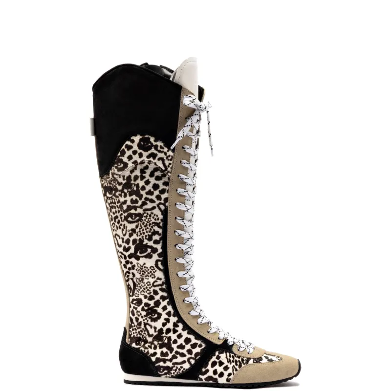 Larroudé x Jonathan Cohen Flat Hi Sneaker Boot In Cheetah Black Suede sold by Larroude
