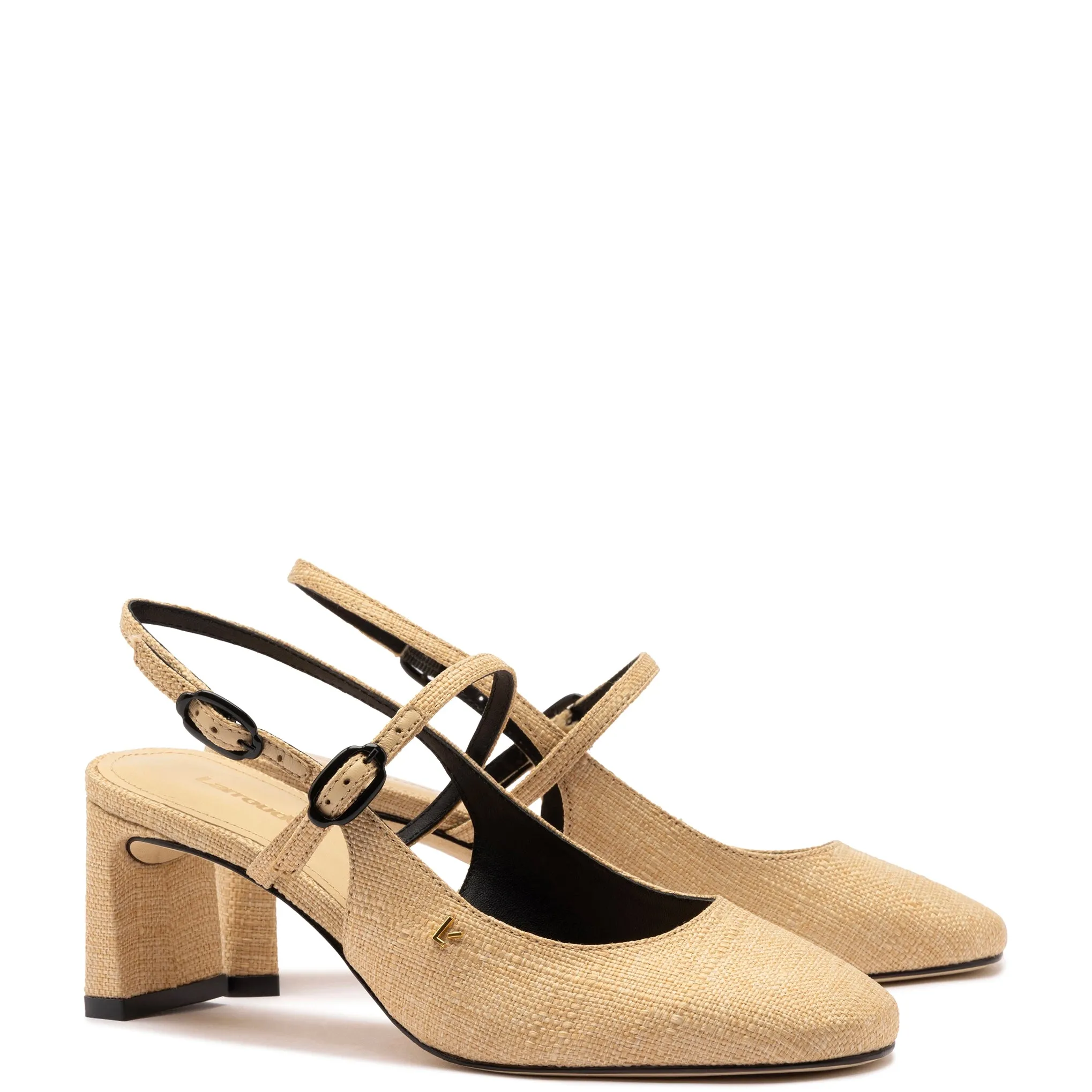 Georgina Pump In Beige Raffia and Black Trimming sold by Larroude product image thumbnail 2