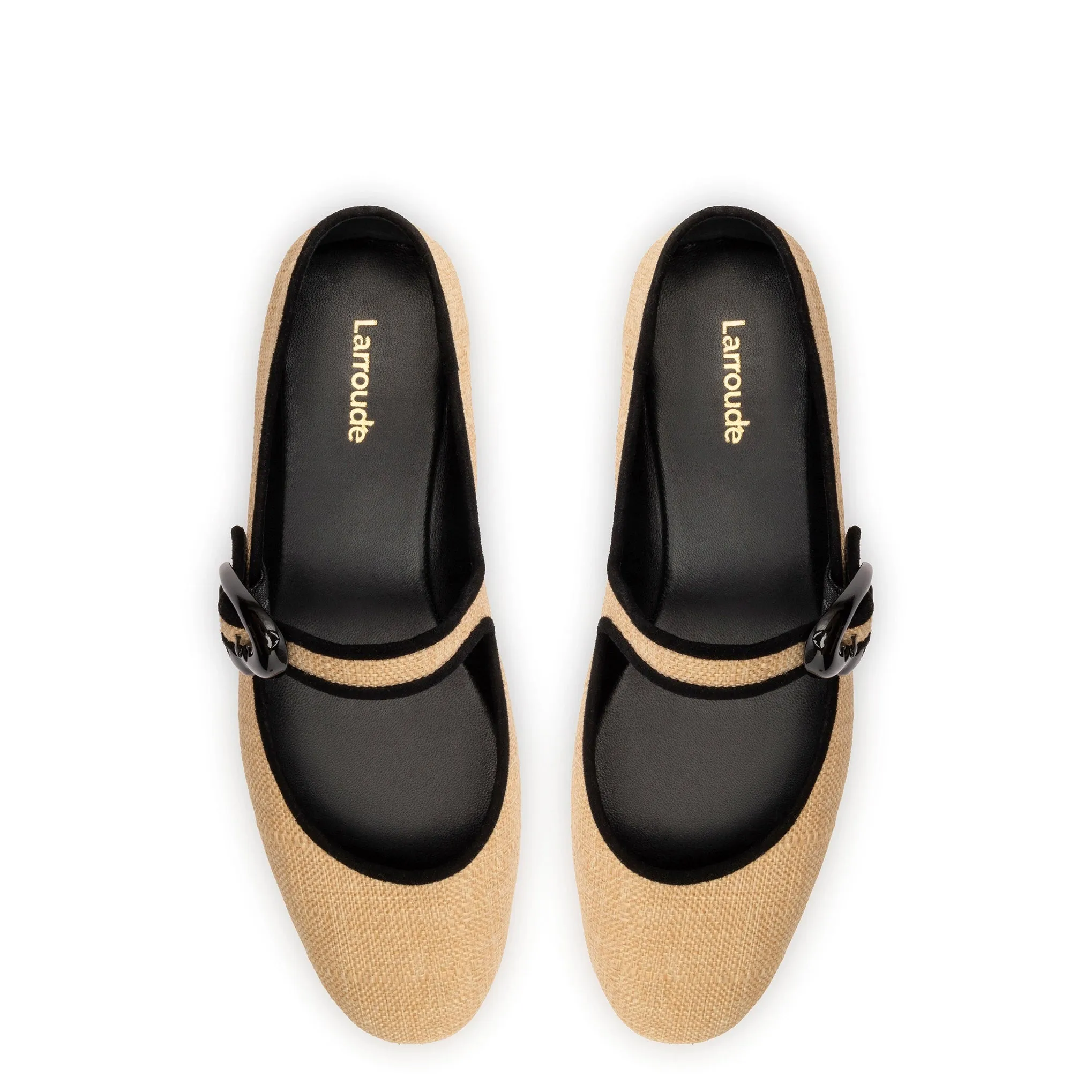 Verona Ballet Flat In Beige Raffia and Black Trimming sold by Larroude product image thumbnail 3
