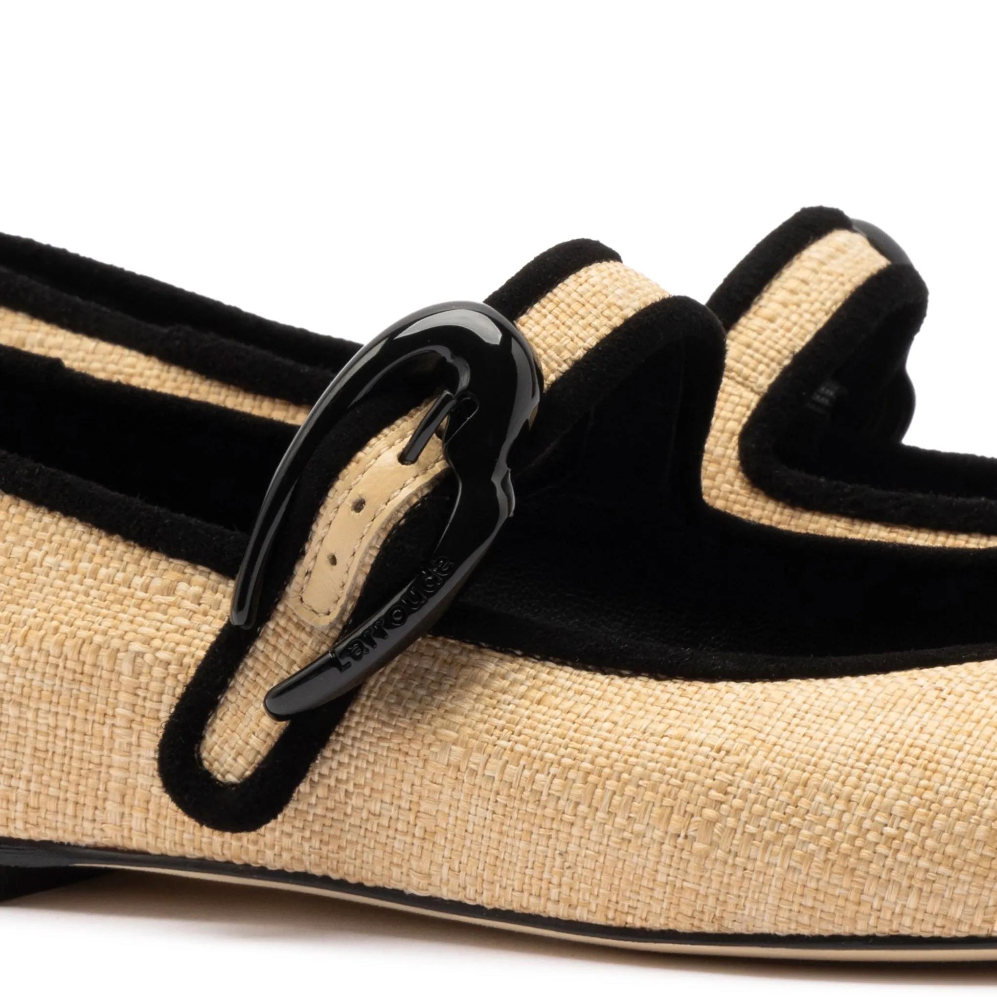 Verona Ballet Flat In Beige Raffia and Black Trimming sold by Larroude product image thumbnail 4