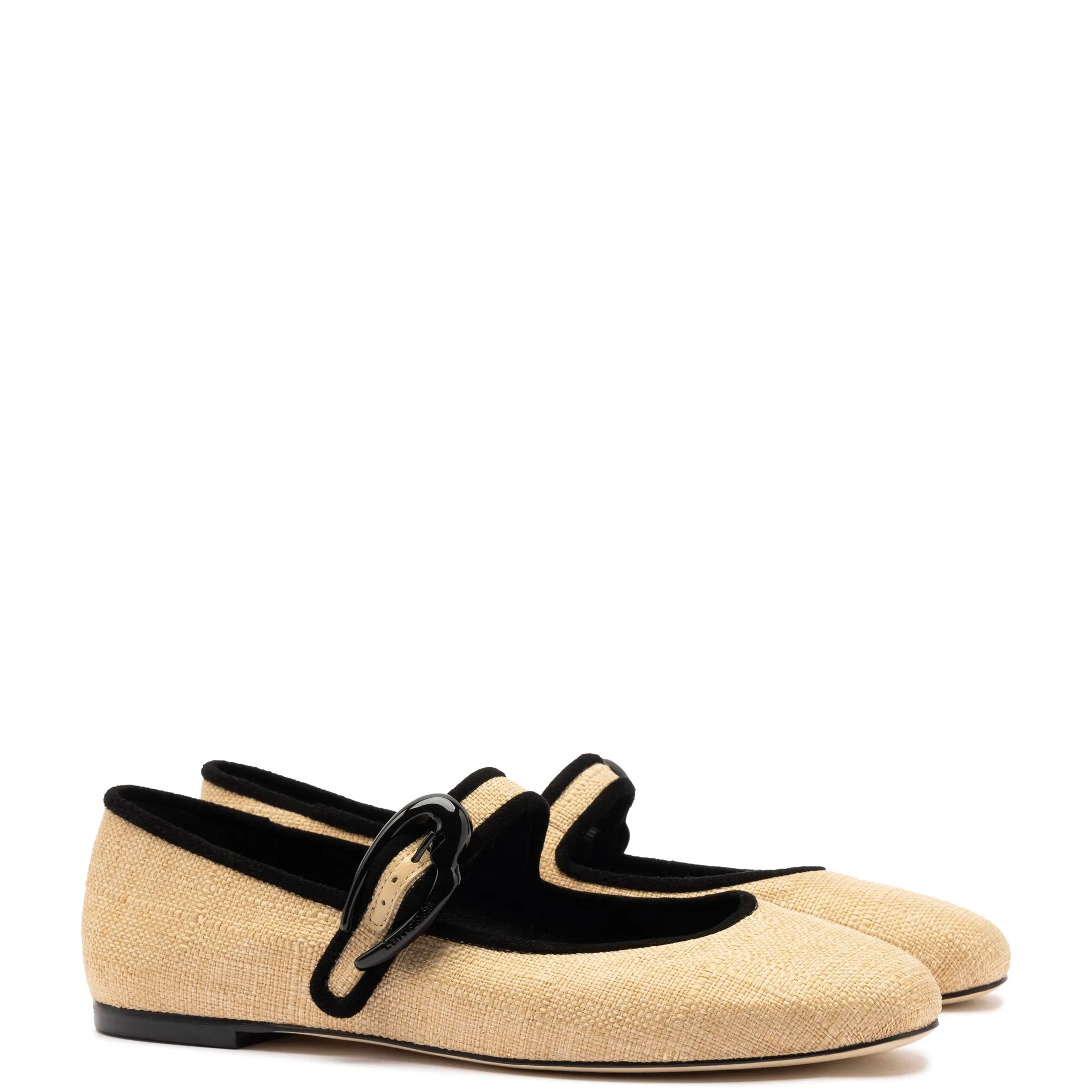 Verona Ballet Flat In Beige Raffia and Black Trimming sold by Larroude product image thumbnail 2