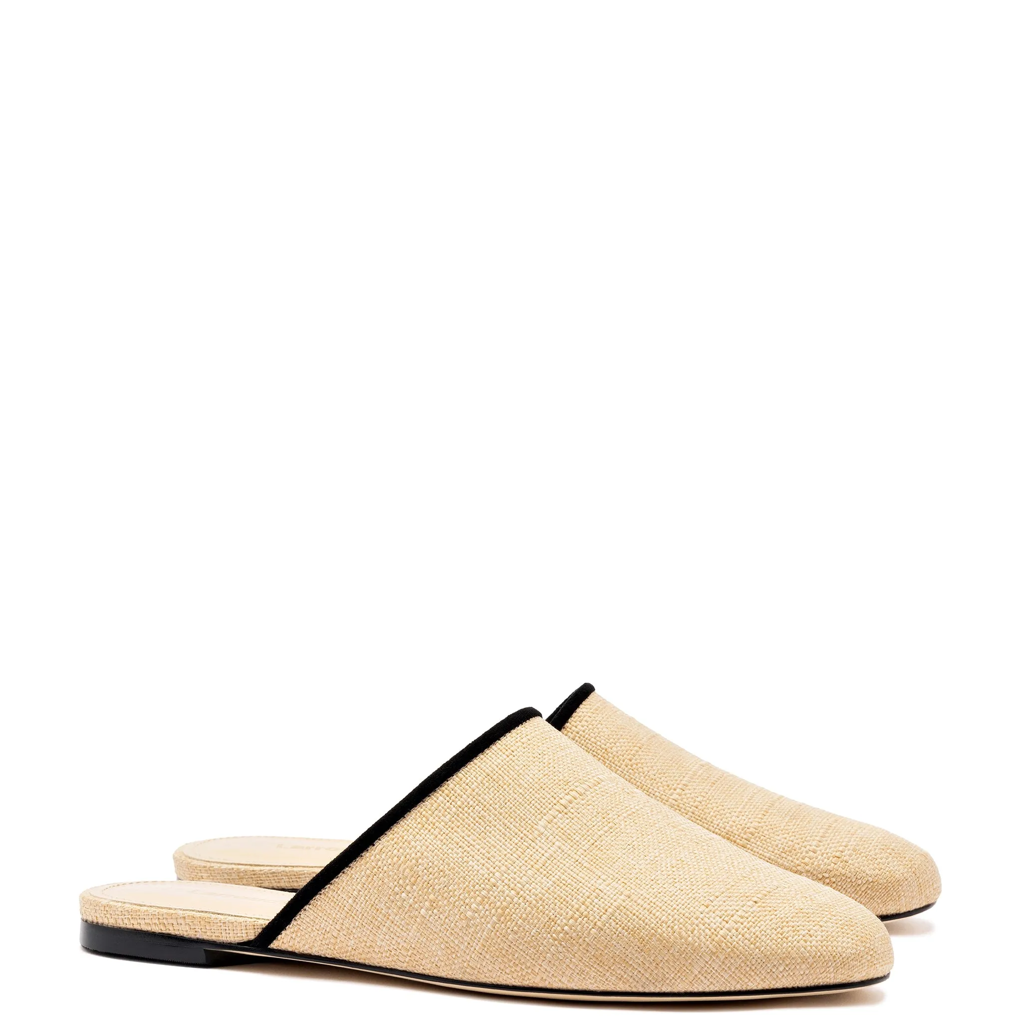 Venice Flat Mule In Beige Raffia and Black Trimming sold by Larroude product image thumbnail 2