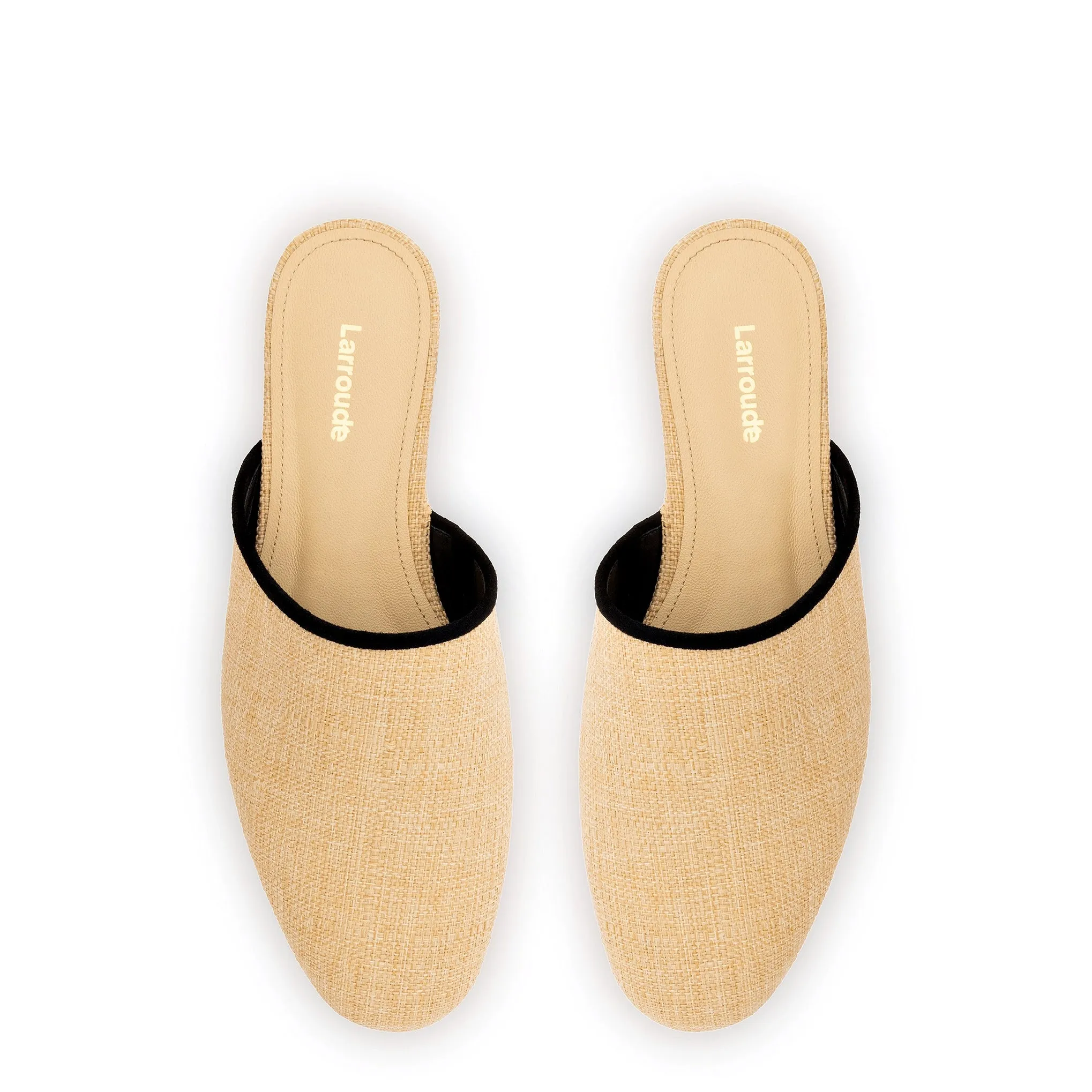 Venice Flat Mule In Beige Raffia and Black Trimming sold by Larroude product image thumbnail 3