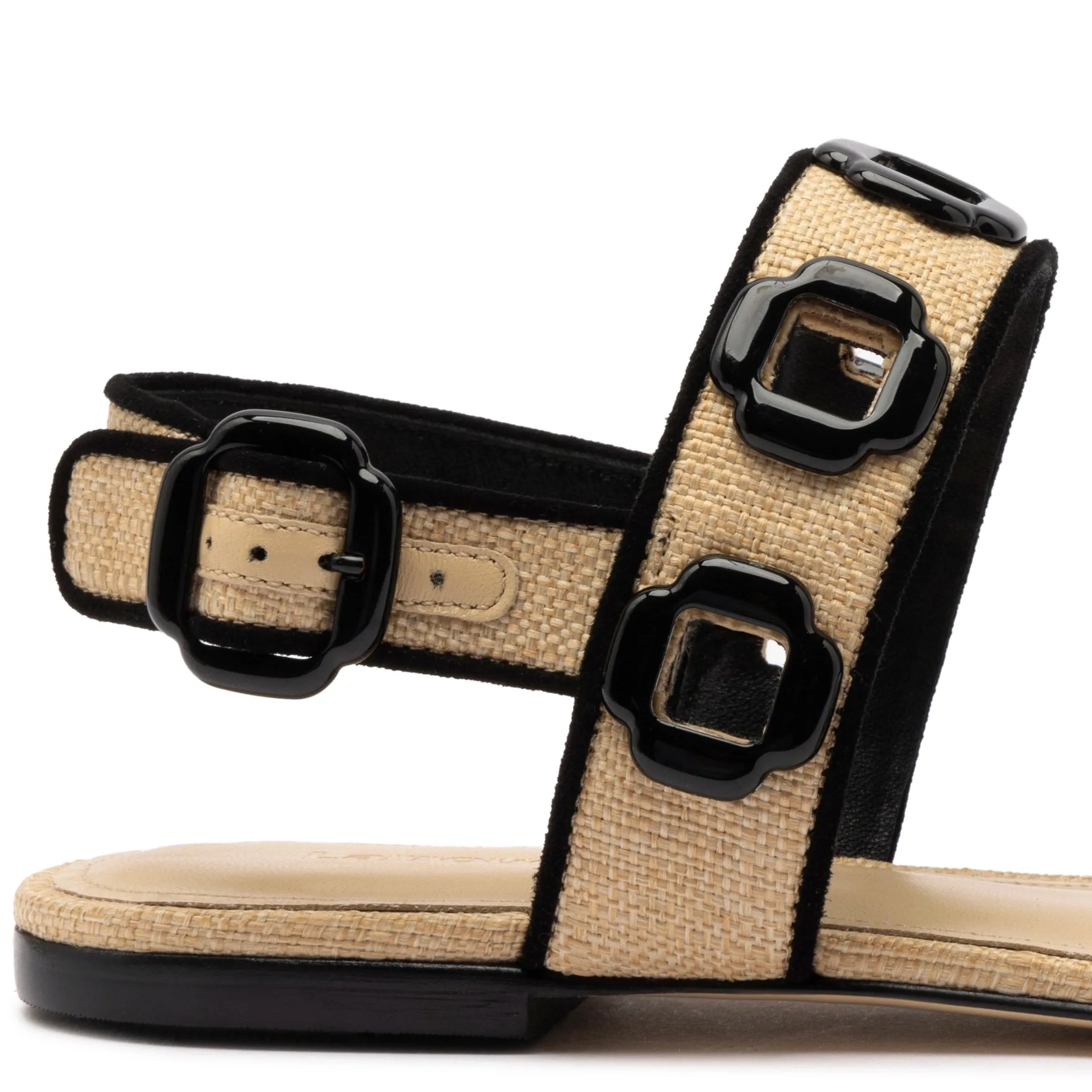 Milan Flat Sandal In Beige Raffia and Black Trimming sold by Larroude product image thumbnail 4