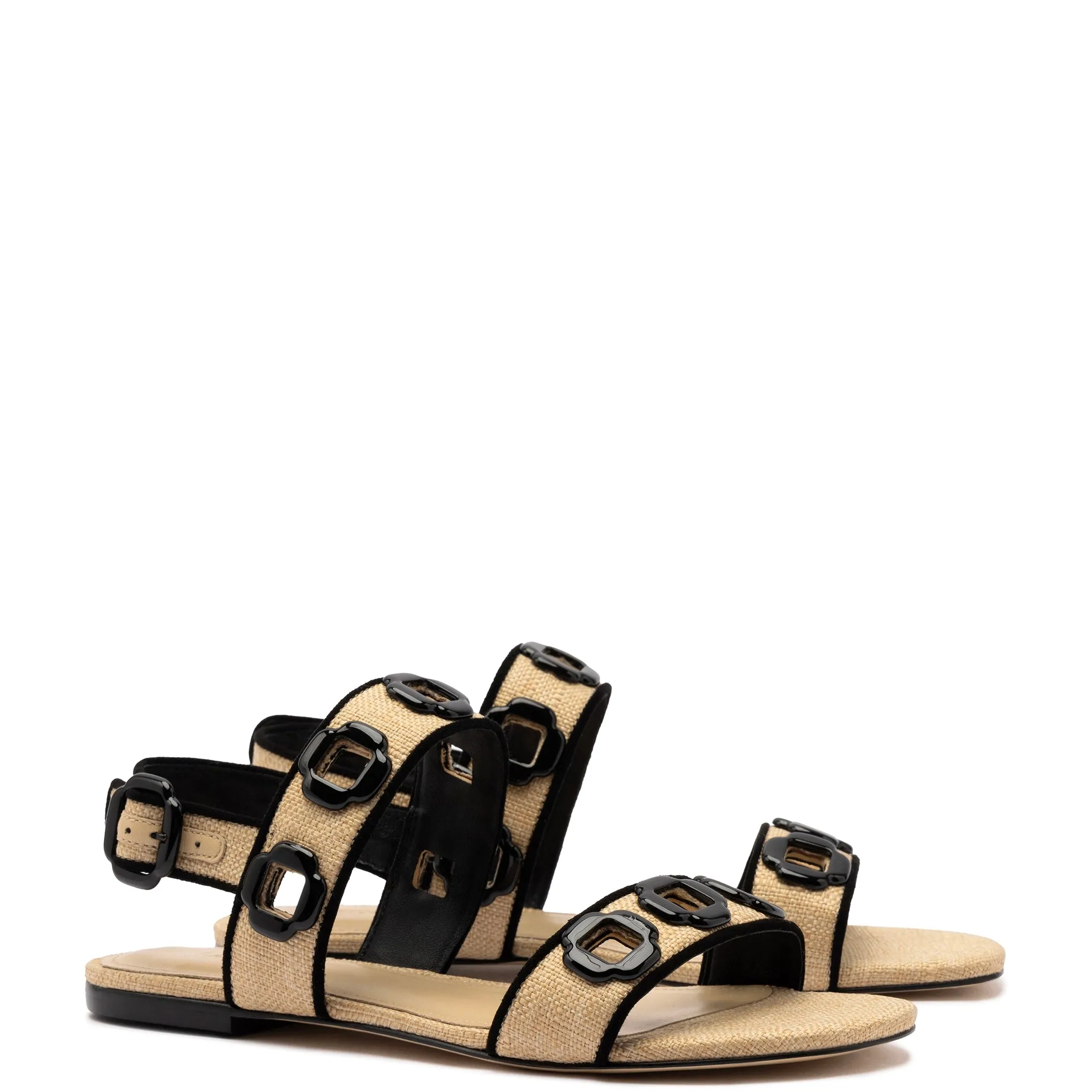Milan Flat Sandal In Beige Raffia and Black Trimming sold by Larroude product image thumbnail 2