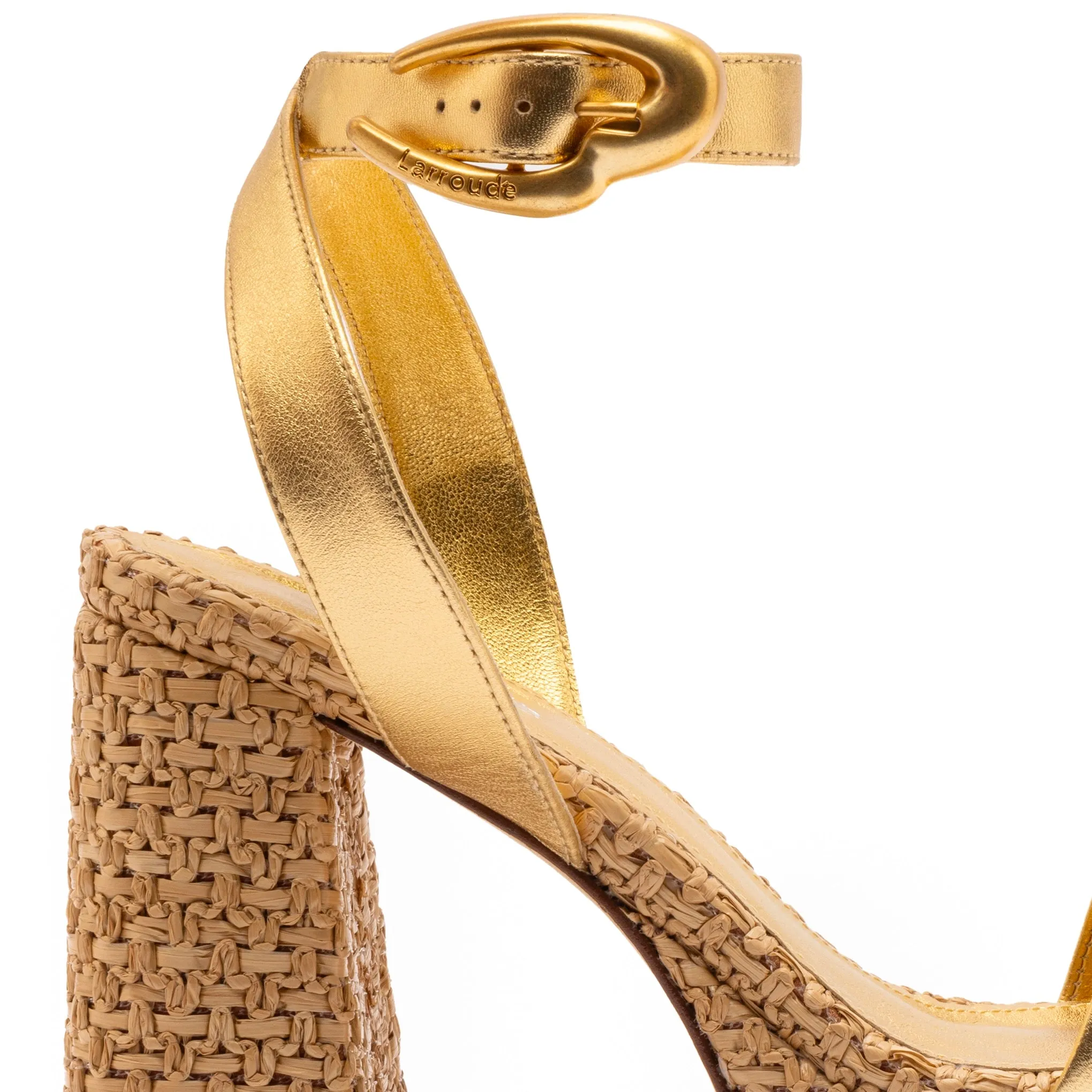 Dolly Verona Sandal In Gold Metallic Leather and Natural Raffia sold by Larroude product image thumbnail 4
