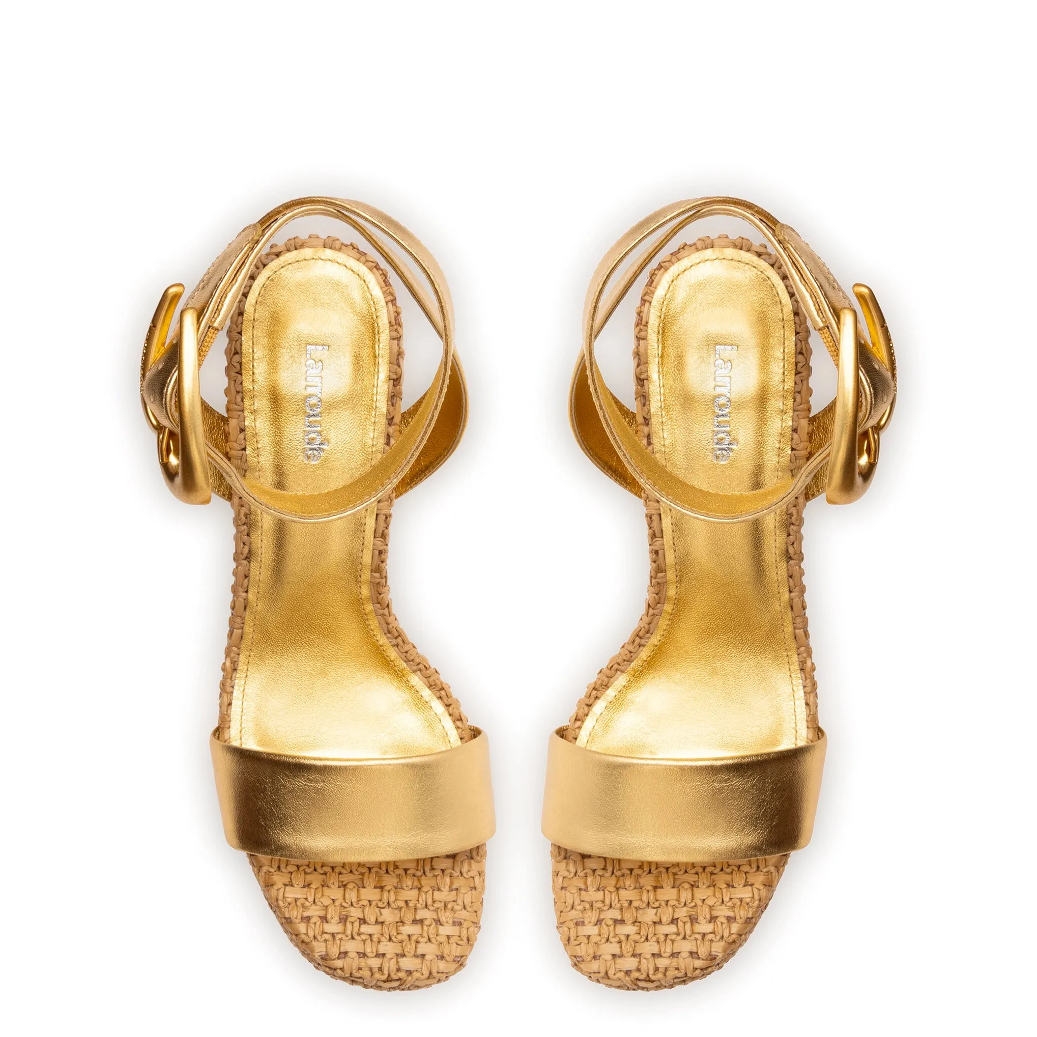 Dolly Verona Sandal In Gold Metallic Leather and Natural Raffia sold by Larroude product image thumbnail 3