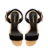 Dolly Verona Sandal In Black Suede and Natural Raffia sold by Larroude