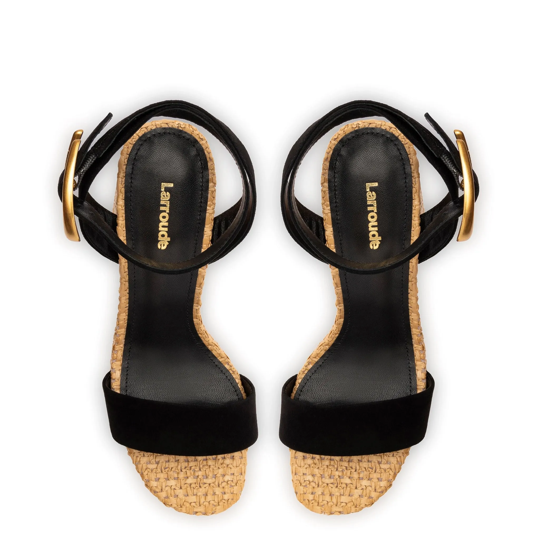 Dolly Verona Sandal In Black Suede and Natural Raffia sold by Larroude product image thumbnail 3