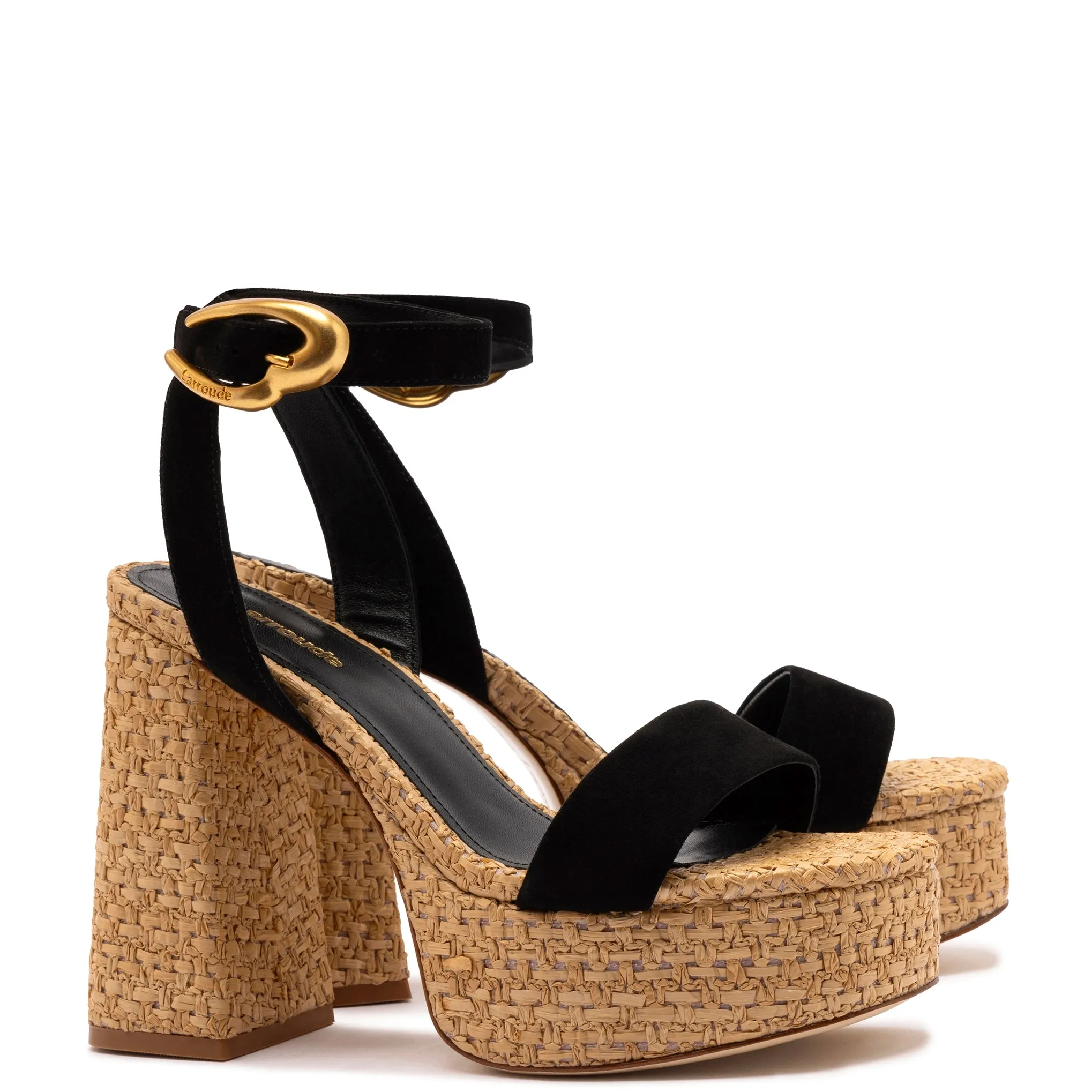 Dolly Verona Sandal In Black Suede and Natural Raffia sold by Larroude product image thumbnail 2
