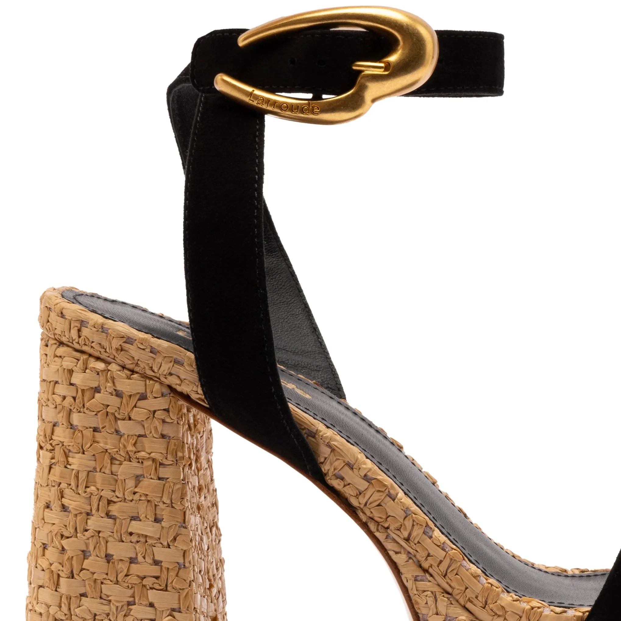 Dolly Verona Sandal In Black Suede and Natural Raffia sold by Larroude product image thumbnail 4