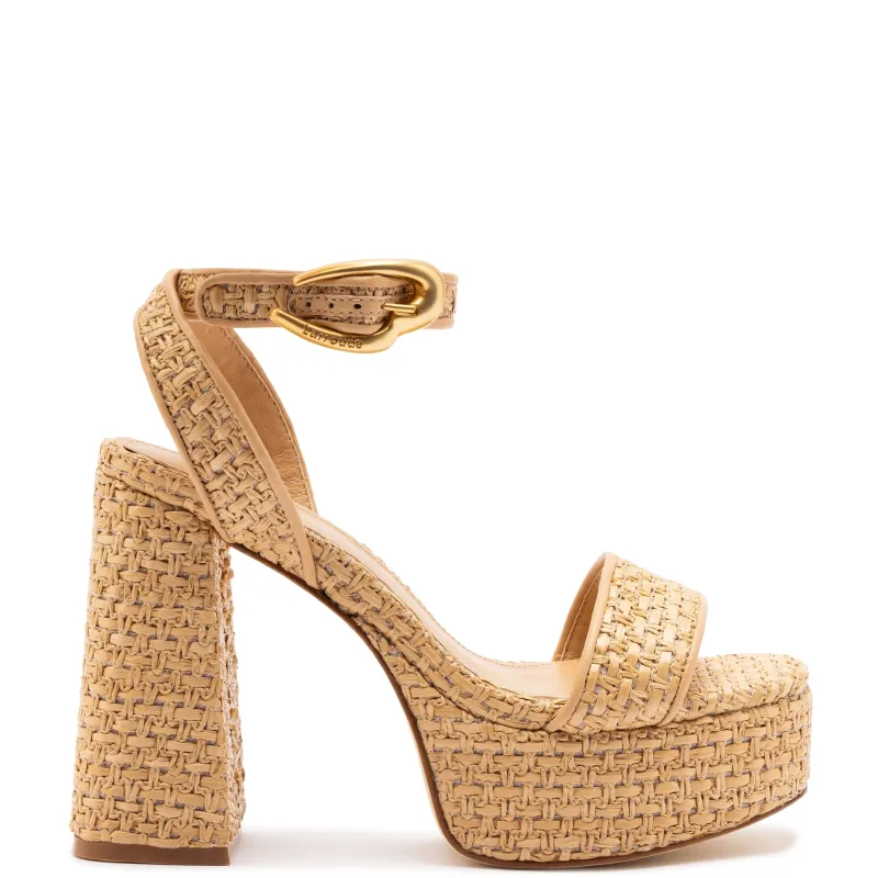 Dolly Verona Sandal In Beige Leather and Natural Raffia sold by Larroude