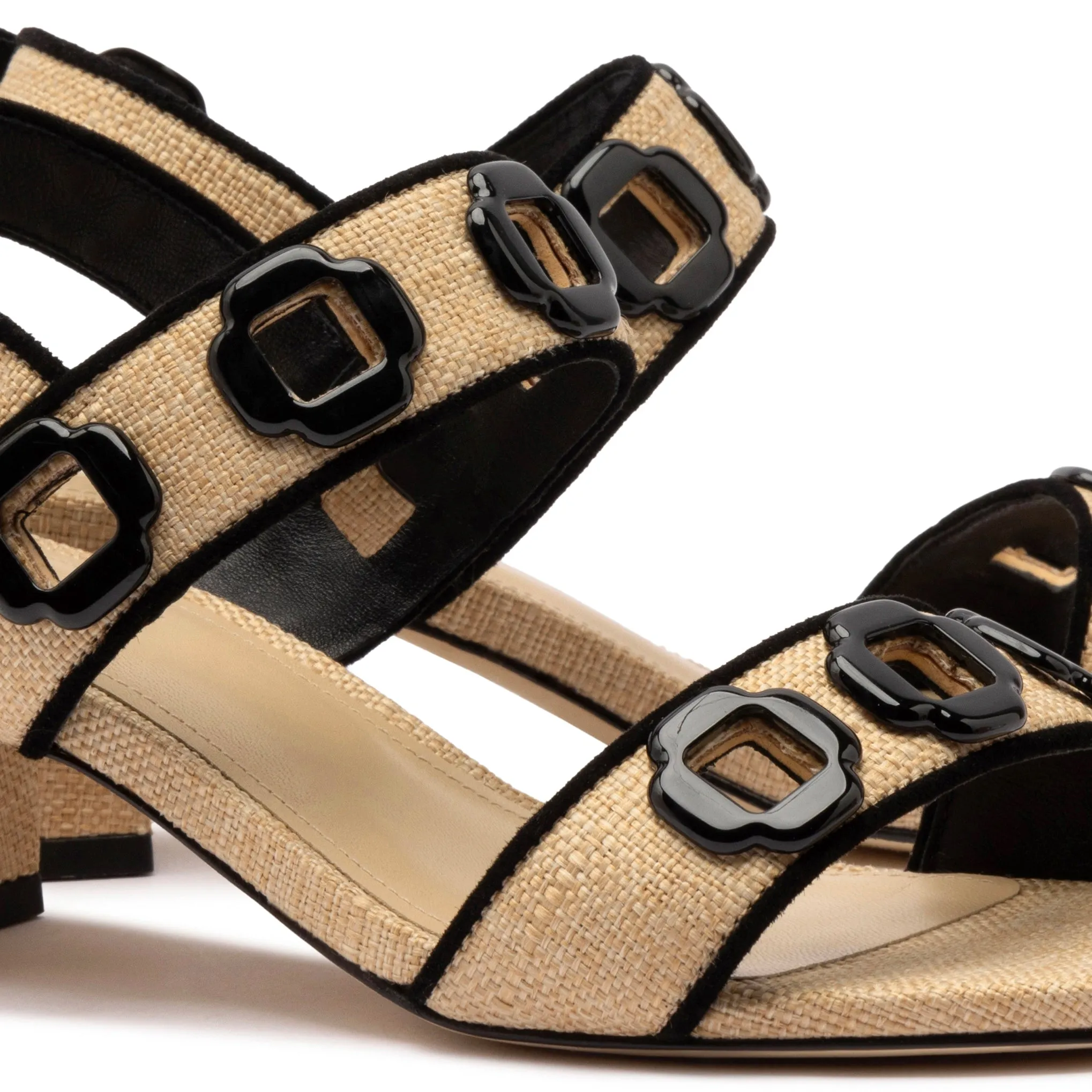 Milan Sandal In Beige Raffia and Black Trimming sold by Larroude product image thumbnail 4