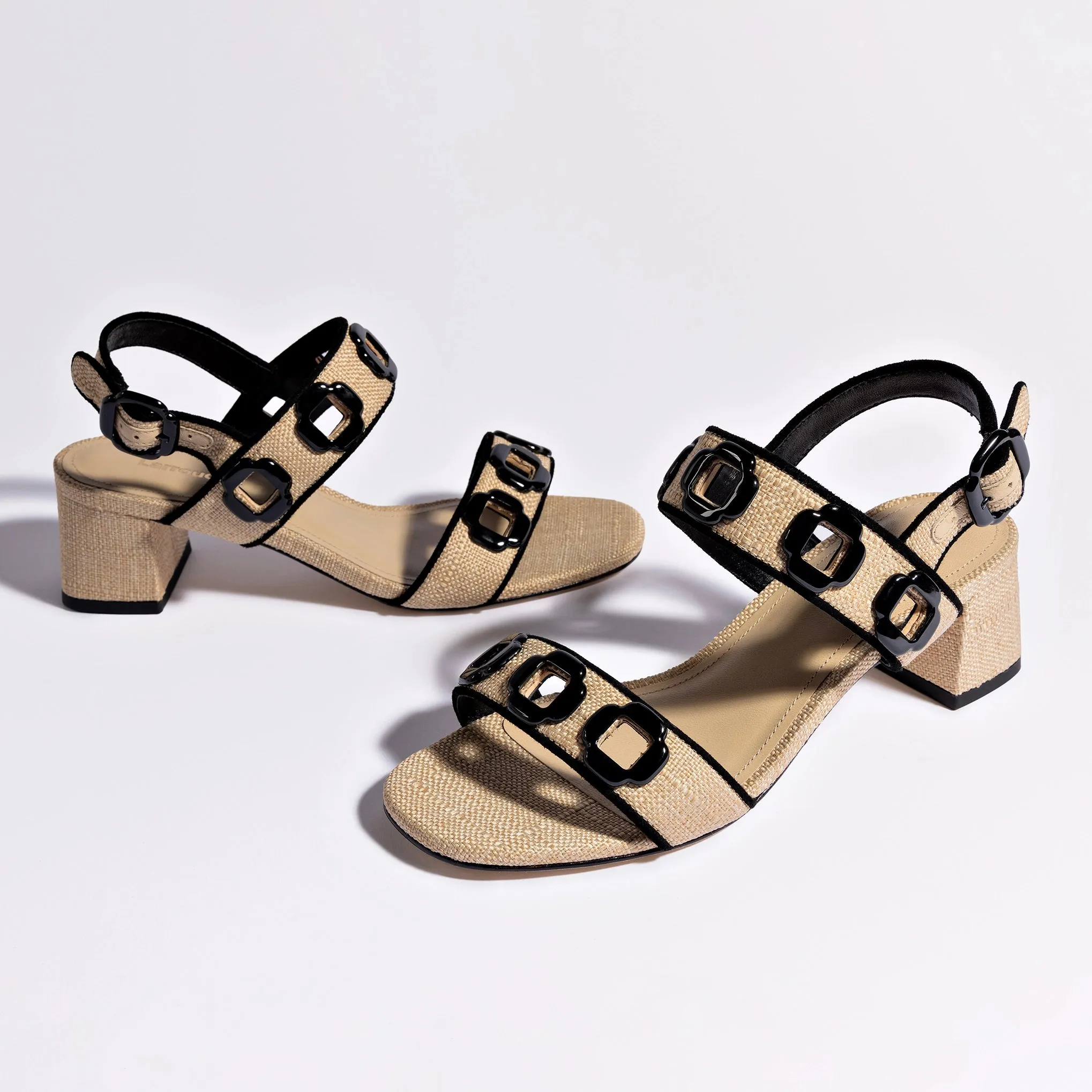 Milan Sandal In Beige Raffia and Black Trimming sold by Larroude product image thumbnail 5