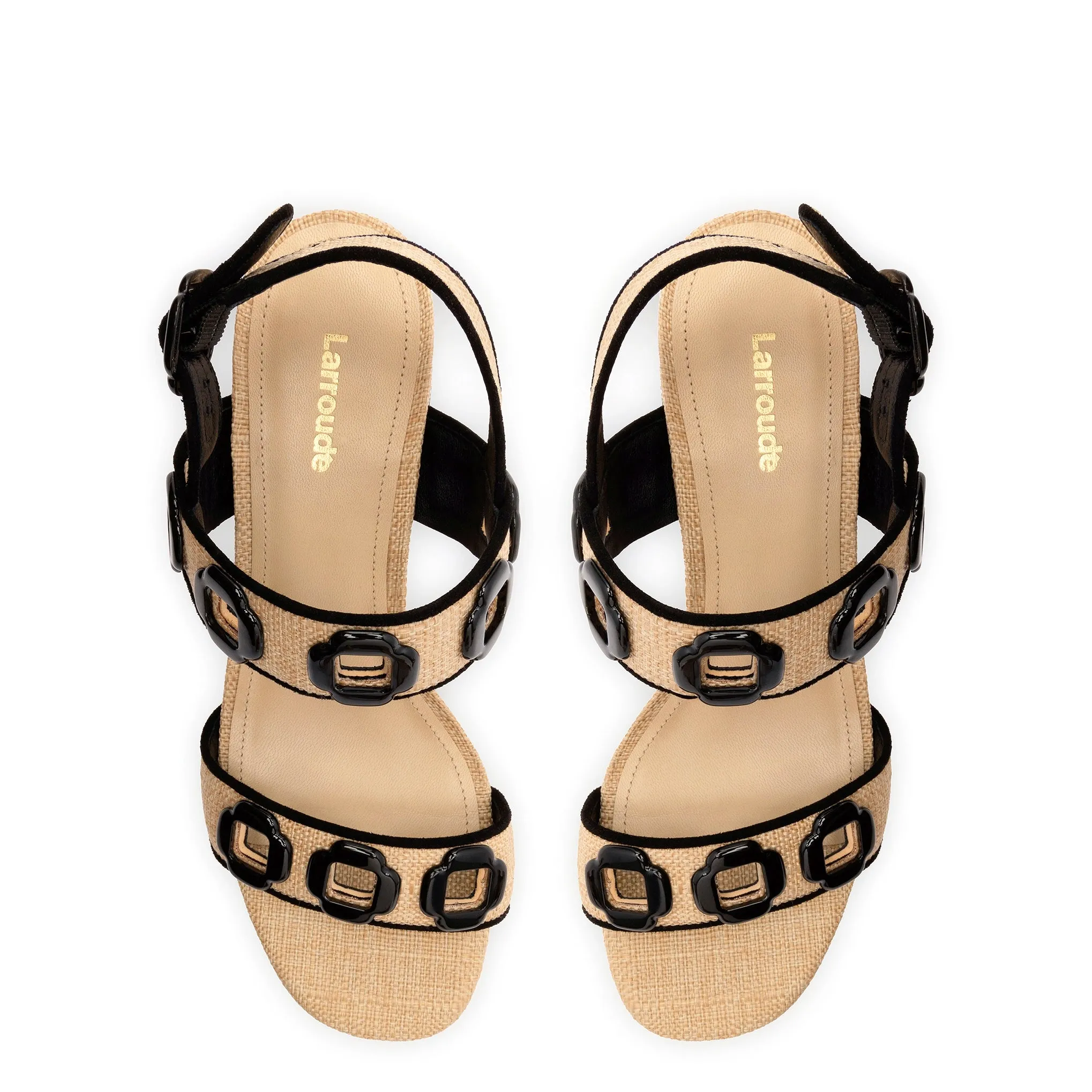 Milan Sandal In Beige Raffia and Black Trimming sold by Larroude product image thumbnail 3
