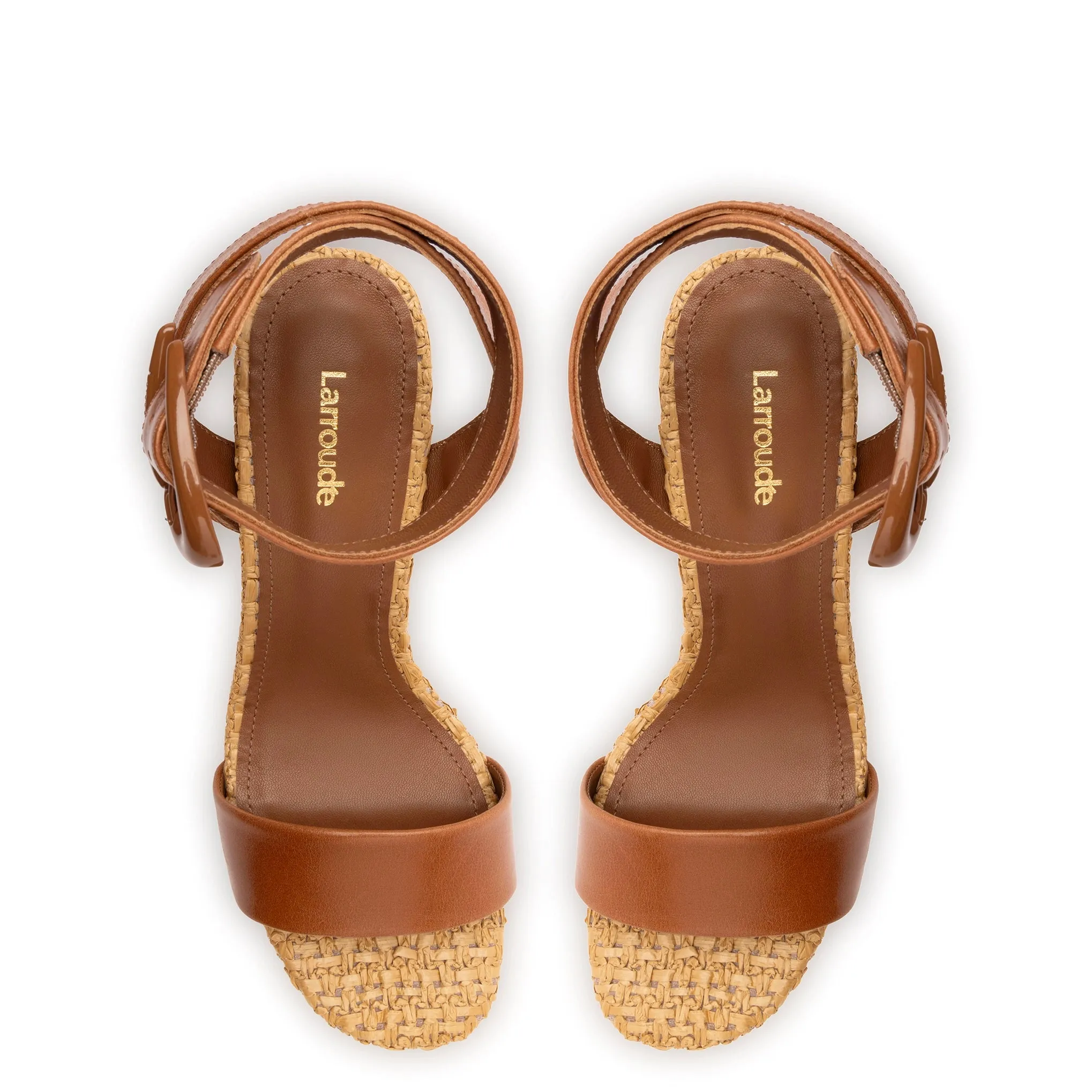 Dolly Verona Sandal In Caramel Leather and Natural Raffia sold by Larroude product image thumbnail 3