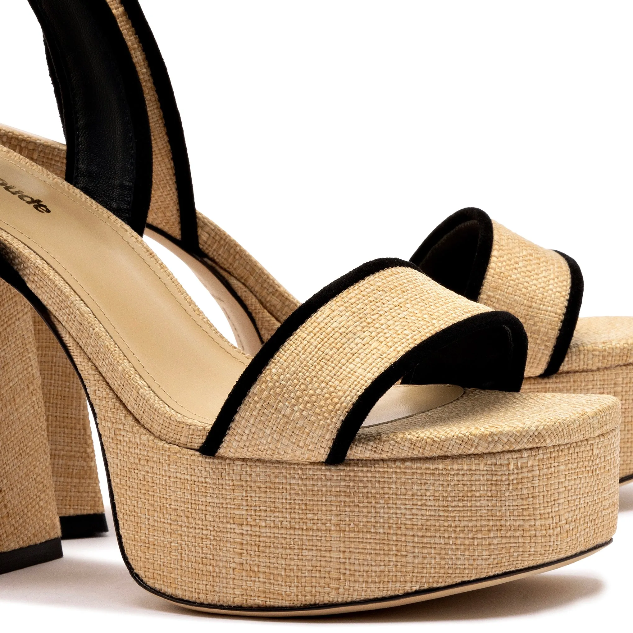 Dolly Sandal In Beige Raffia and Black Trimming sold by Larroude product image thumbnail 4