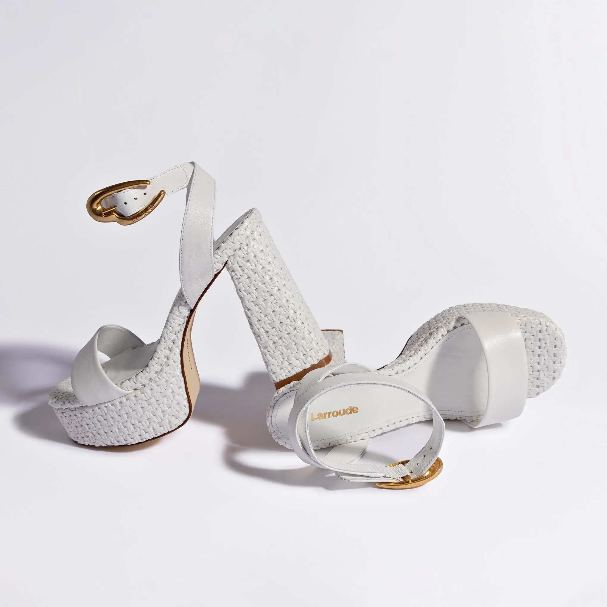 Dolly Verona Sandal In White Leather and White Raffia sold by Larroude product image thumbnail 5