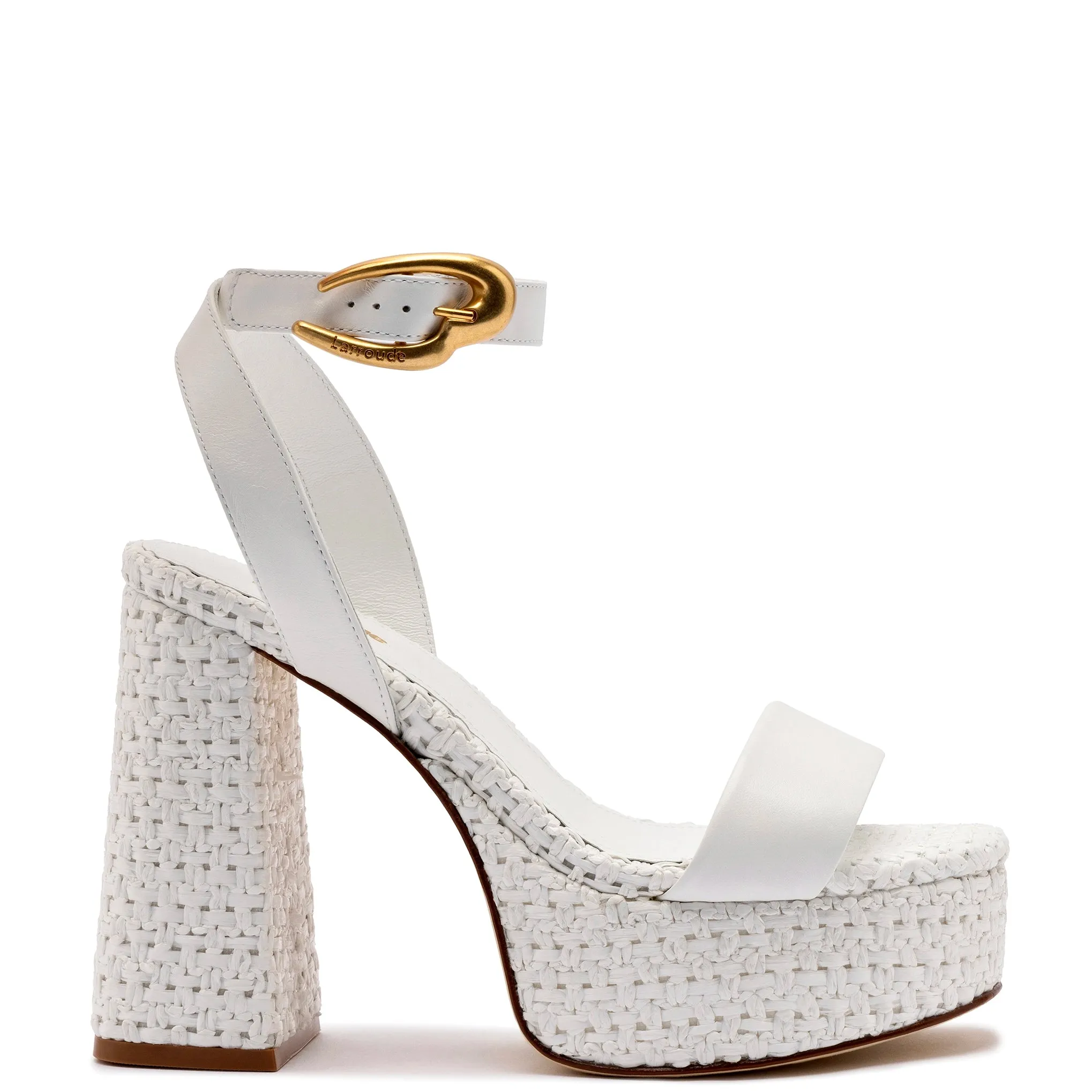 Dolly Verona Sandal In White Leather and White Raffia sold by Larroude
