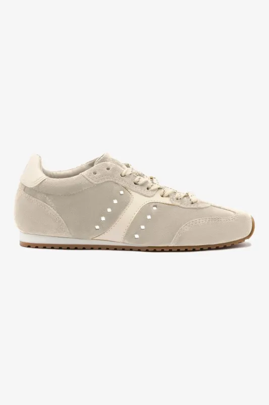 Stella Sneaker In Mushroom Grey Suede and Ivory Leather sold by Larroude