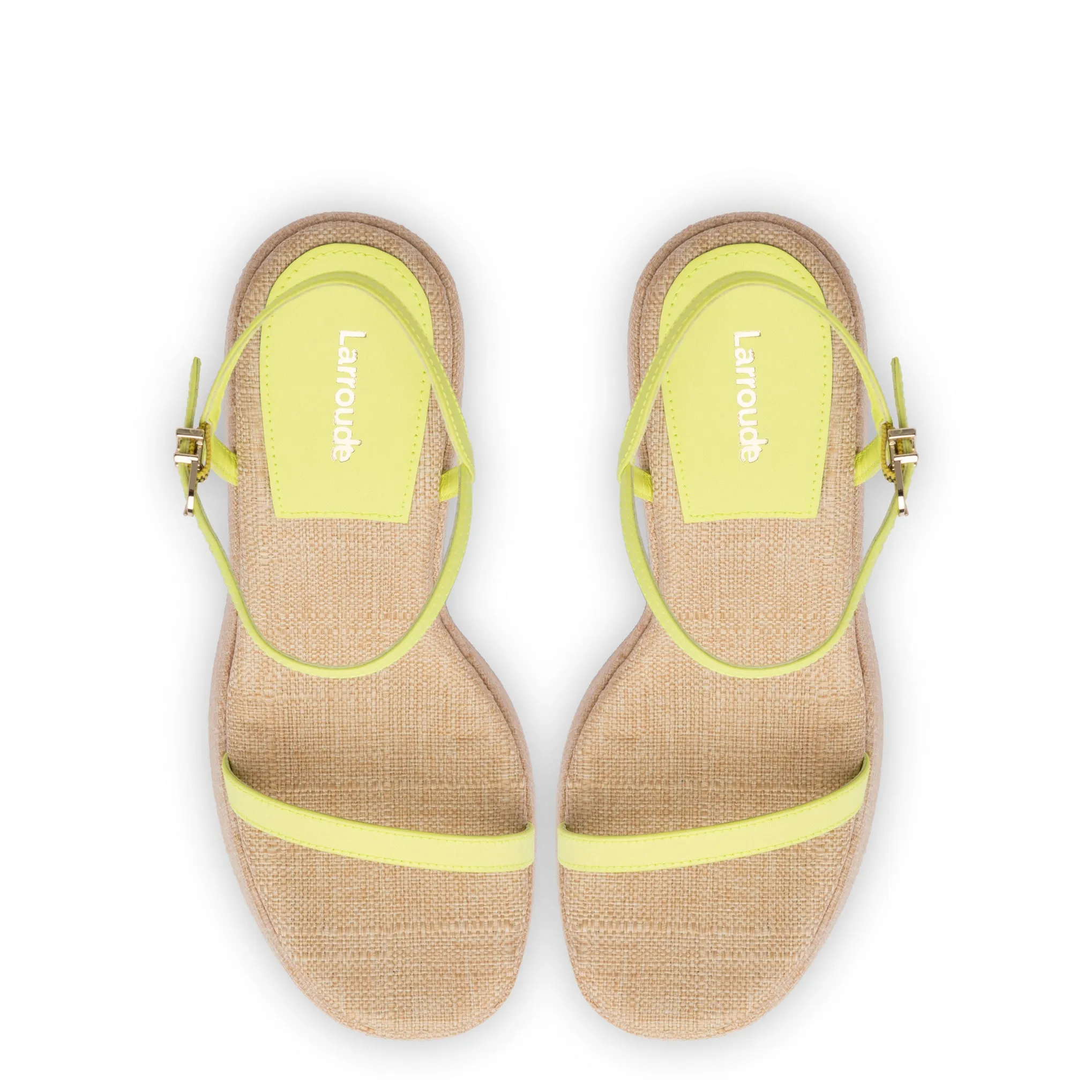 Wanda Platform Sandal In Lemon Satin and Raffia sold by Larroude product image thumbnail 3