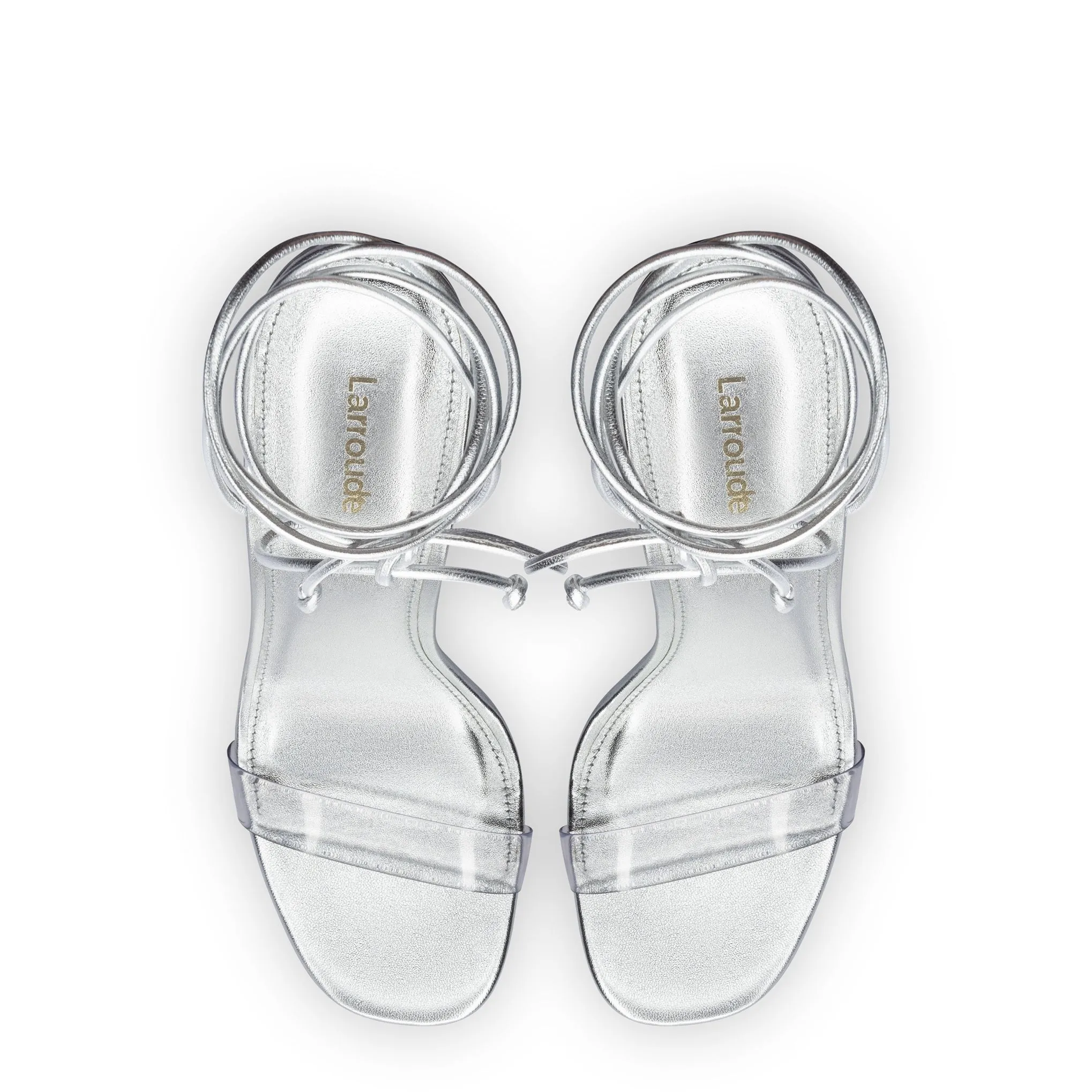 Gloria Sandal In Silver Metallic Leather and Vinyl sold by Larroude product image thumbnail 3