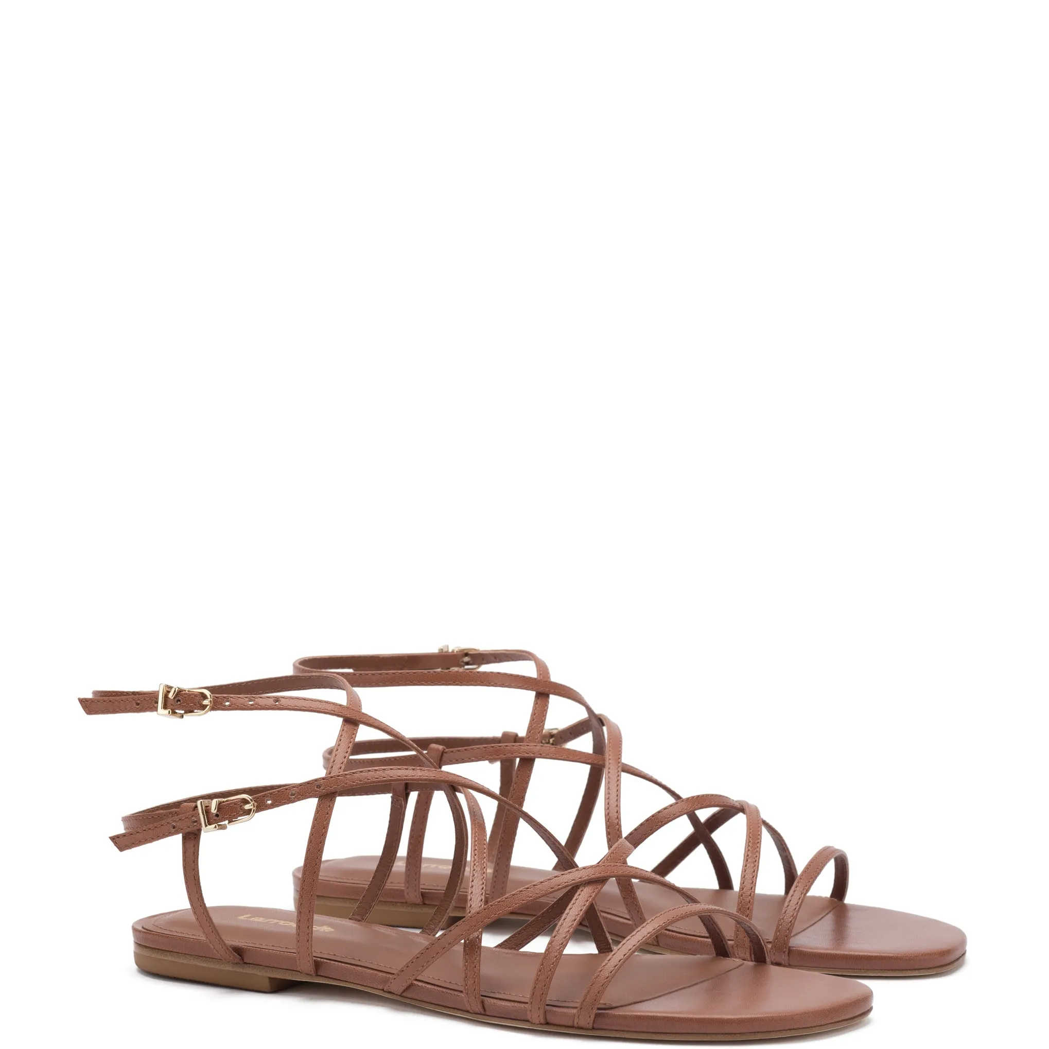 Naomi Flat Sandal In Caramel Leather sold by Larroude product image thumbnail 2