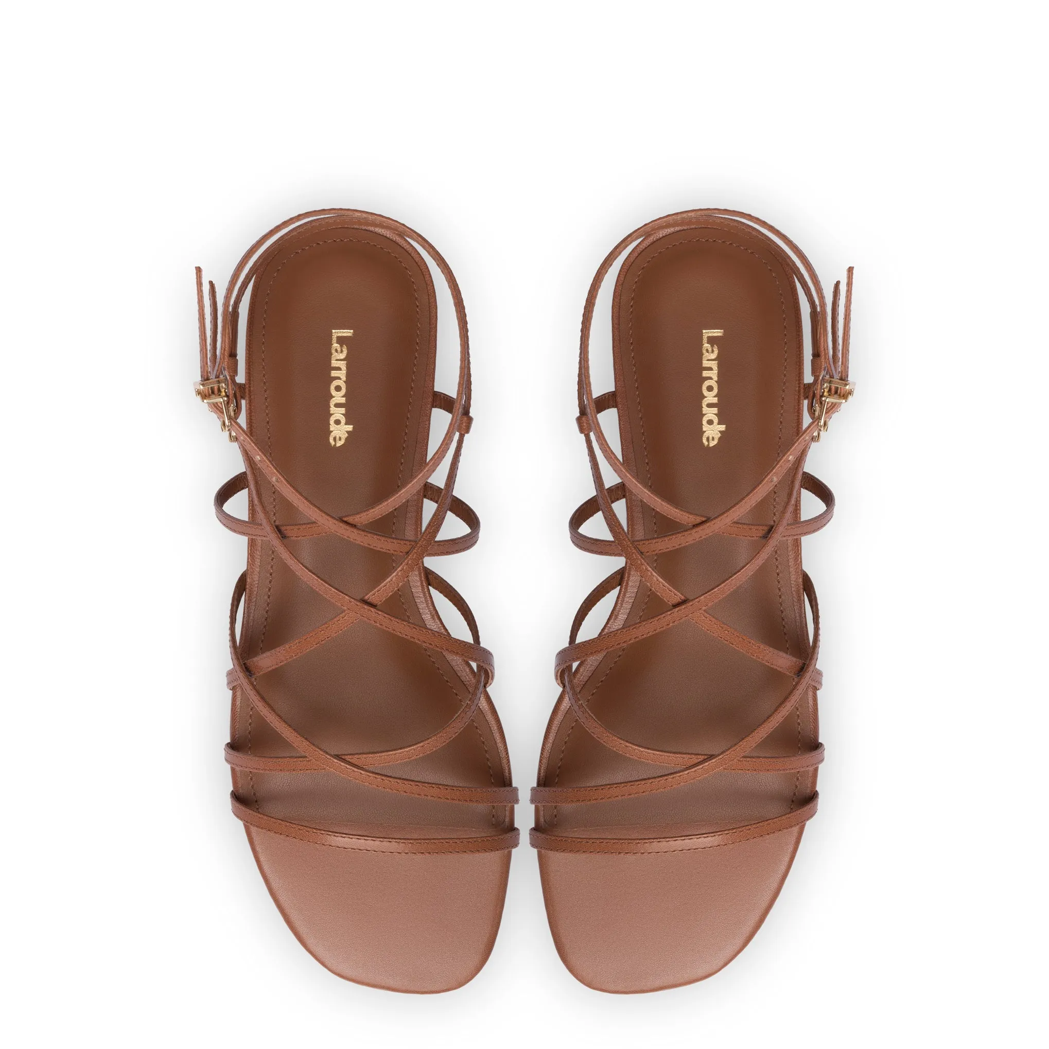 Naomi Flat Sandal In Caramel Leather sold by Larroude product image thumbnail 3