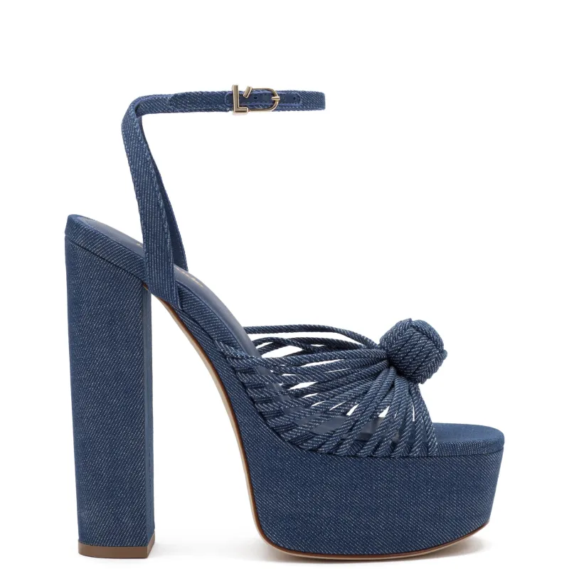 Valerie Platform Sandal In Blue Denim sold by Larroude