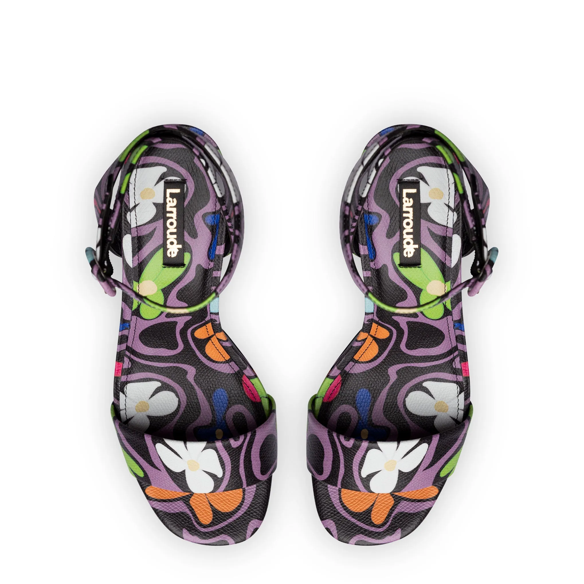 Dolly Sandal In Black Flower Power Print Leather sold by Larroude product image thumbnail 3