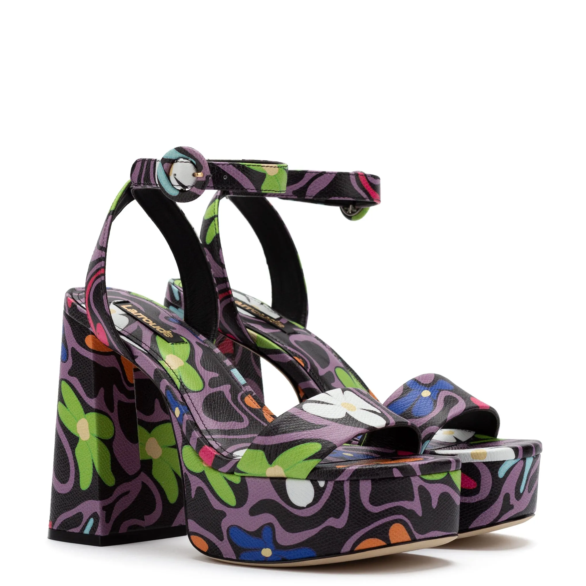 Dolly Sandal In Black Flower Power Print Leather sold by Larroude product image thumbnail 2