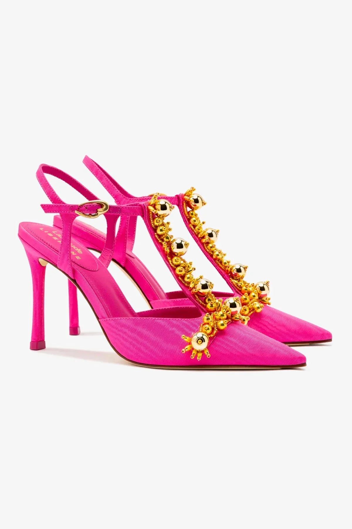 Larroudé x Libertine Pump In Magenta Fabric and Golden Balls sold by Larroude product image thumbnail 2