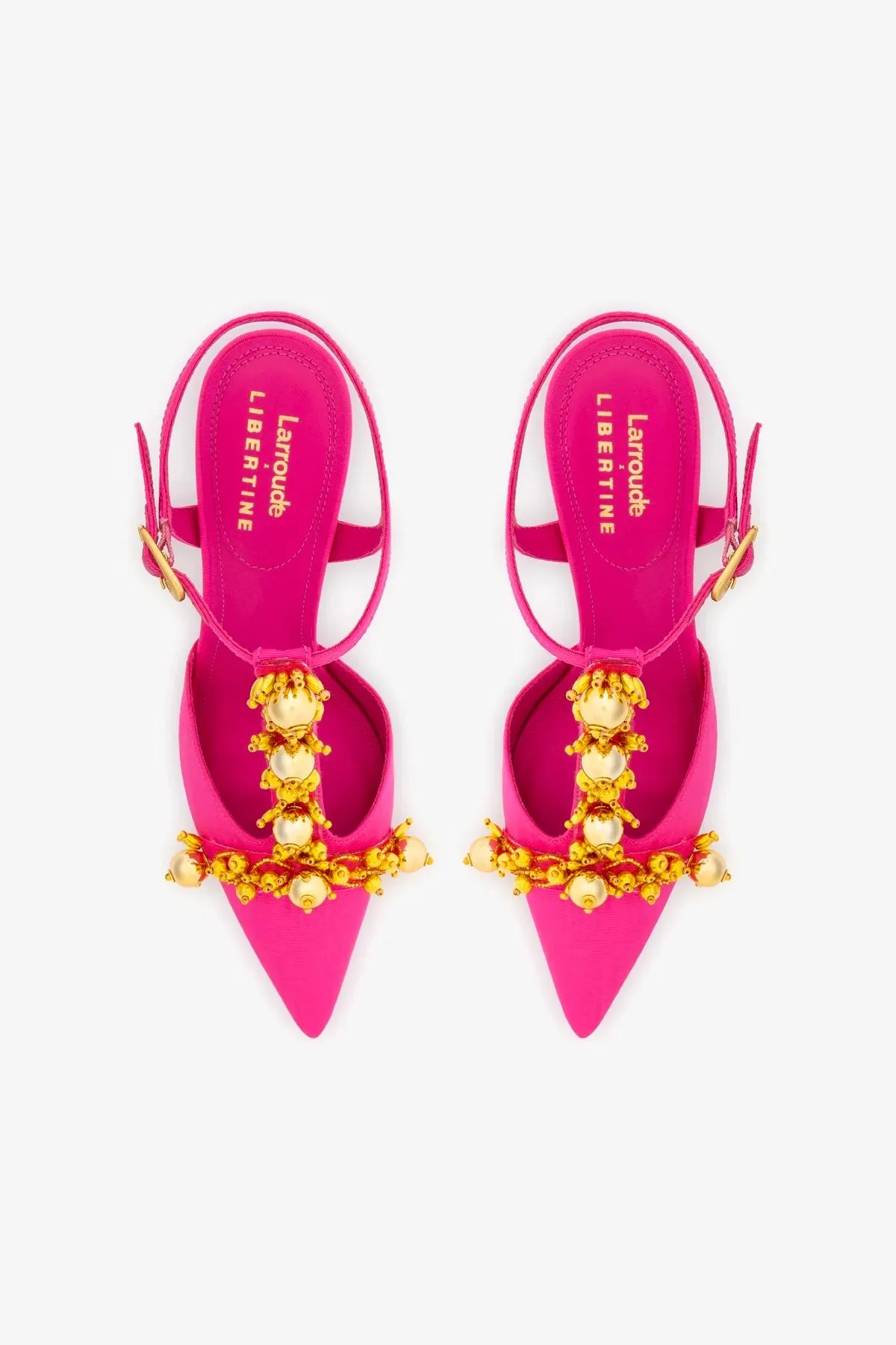 Larroudé x Libertine Pump In Magenta Fabric and Golden Balls sold by Larroude product image thumbnail 3