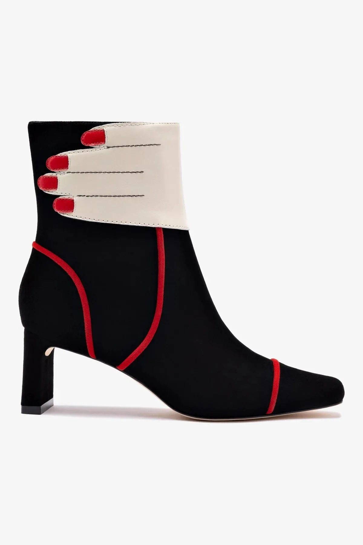 Larroudé x Libertine Hand Boot In Black, Ivory and Scarlet Leather sold by Larroude