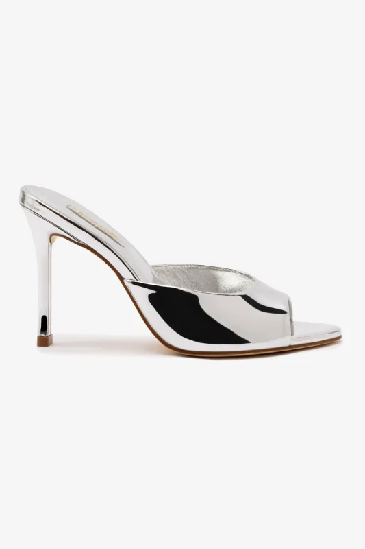 Jasmine Hi Mule In Silver Specchio sold by Larroude