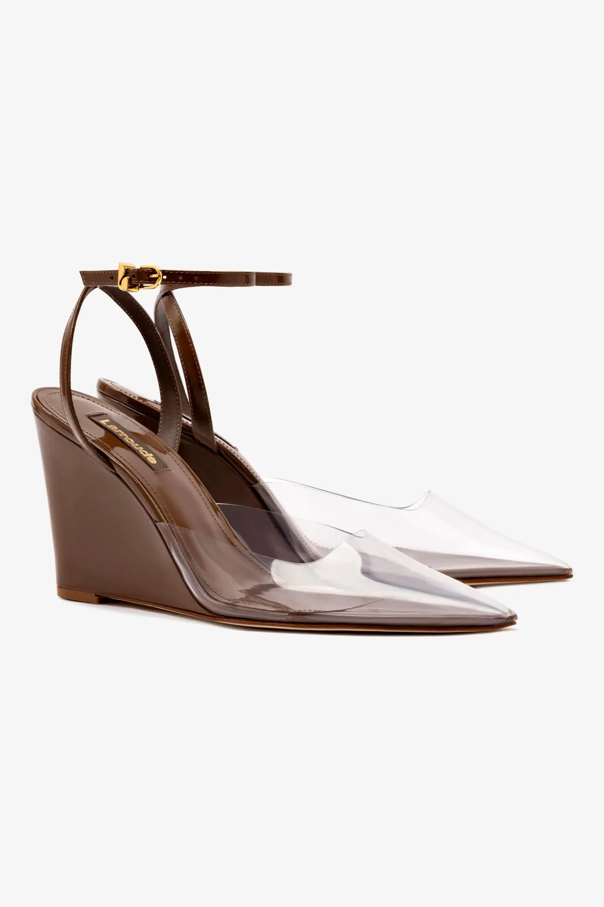 Kim Wedge Pump In Burnt Umber Leather and Vinyl sold by Larroude product image thumbnail 2