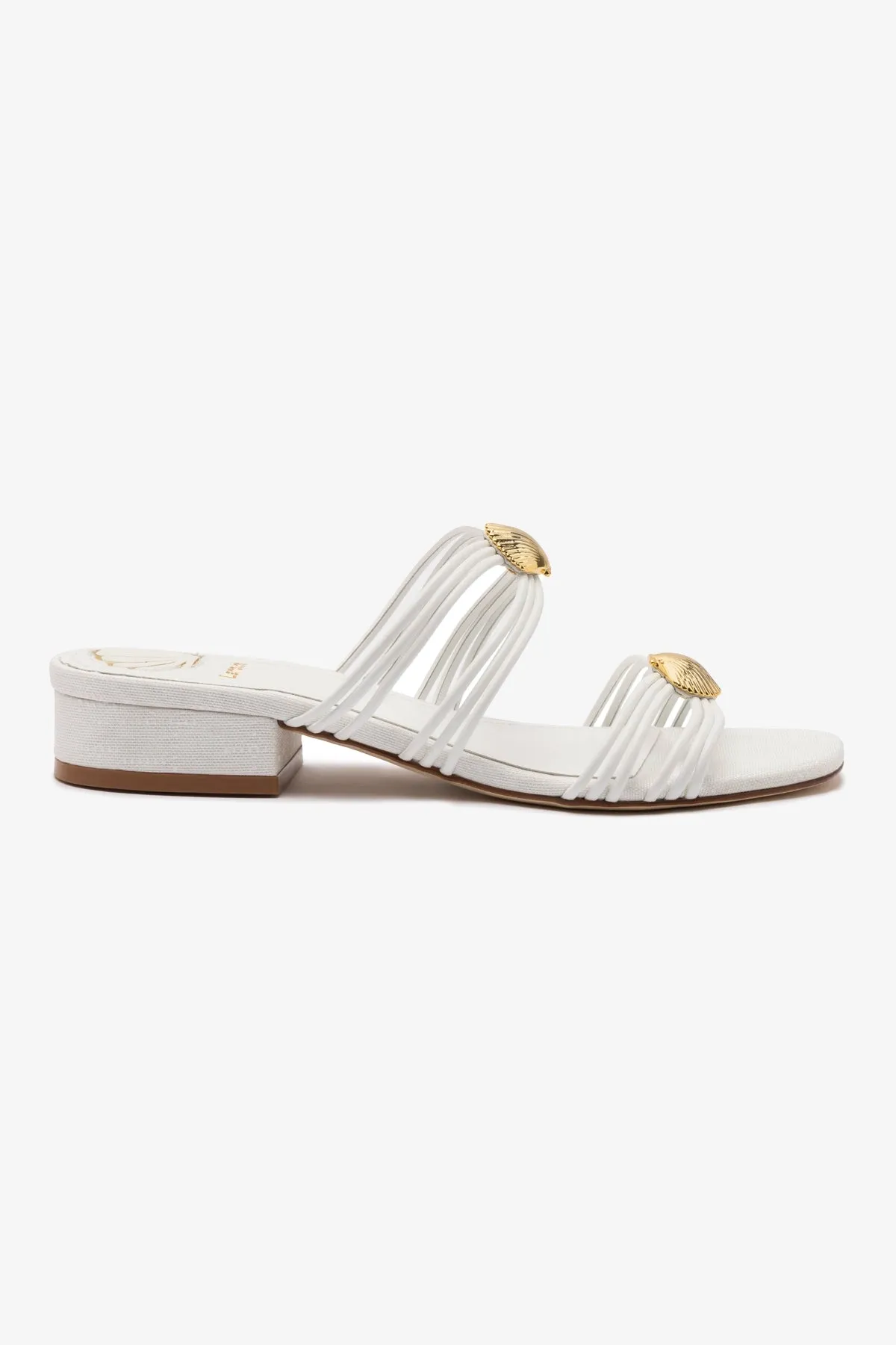 Shelly Flat Mule In White Leather sold by Larroude