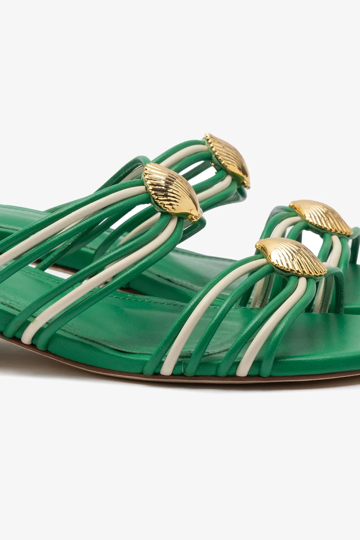 Shelly Flat Mule In Evergreen and Ivory Leather sold by Larroude product image thumbnail 4