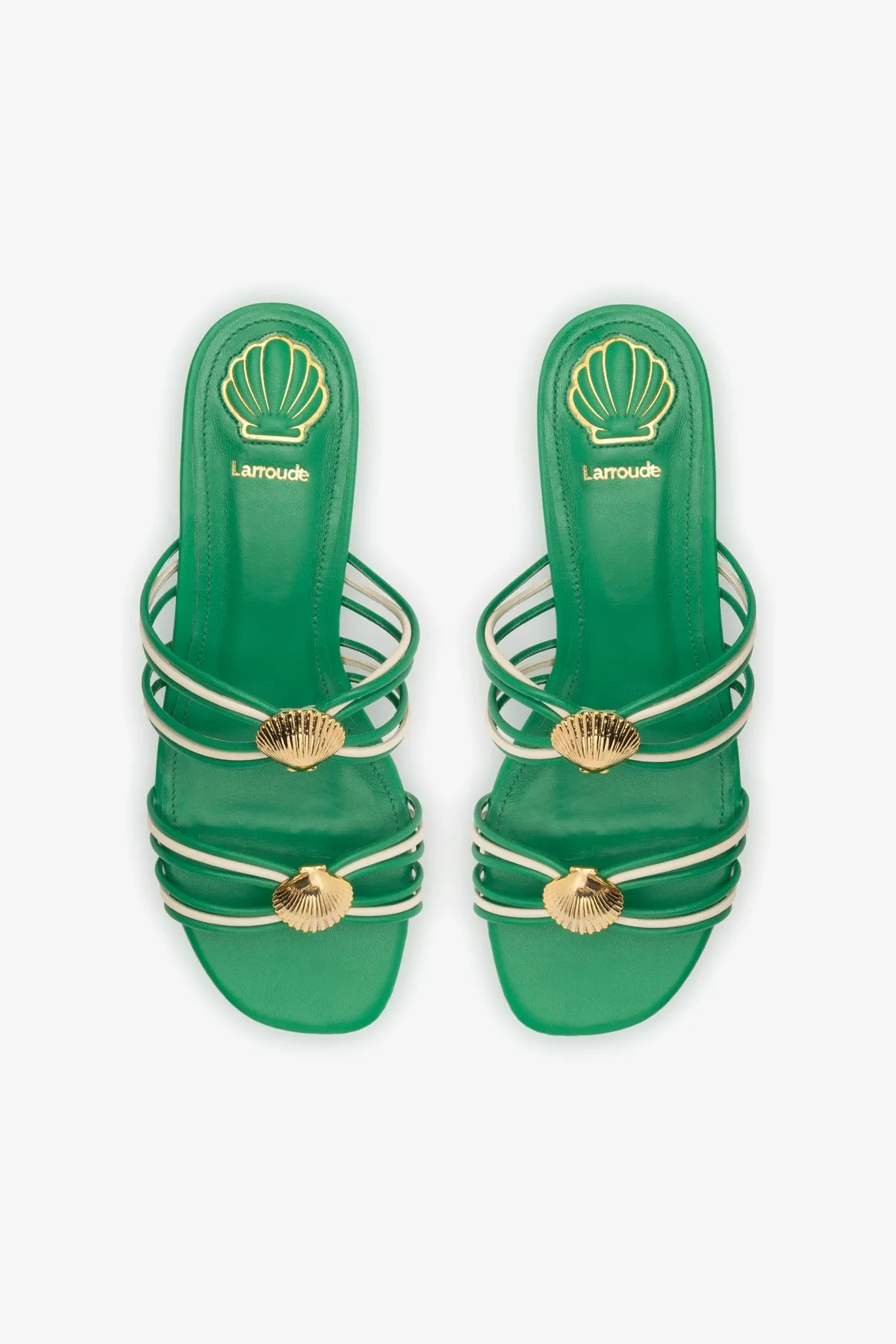 Shelly Flat Mule In Evergreen and Ivory Leather sold by Larroude product image thumbnail 3