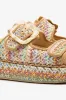 Maui Slide In Tapestry Rainbow Raffia and Beige Trimming sold by Larroude